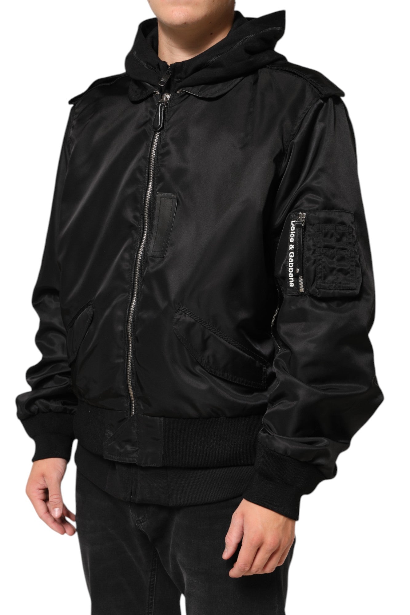 Dolce & Gabbana black cotton bomber jacket with hood and full-length zipper-3