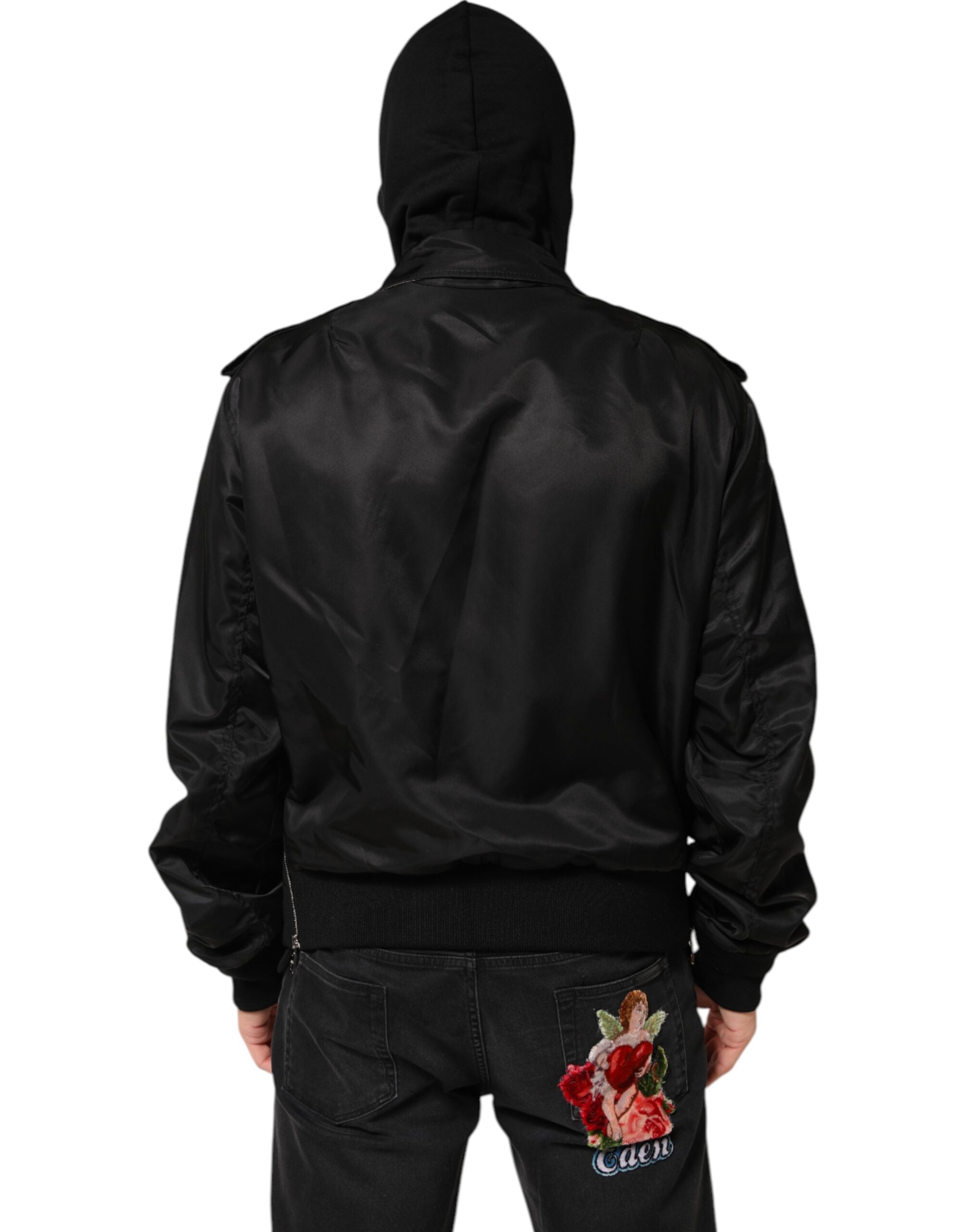 Dolce & Gabbana black cotton bomber jacket with hood and full-length zipper-4