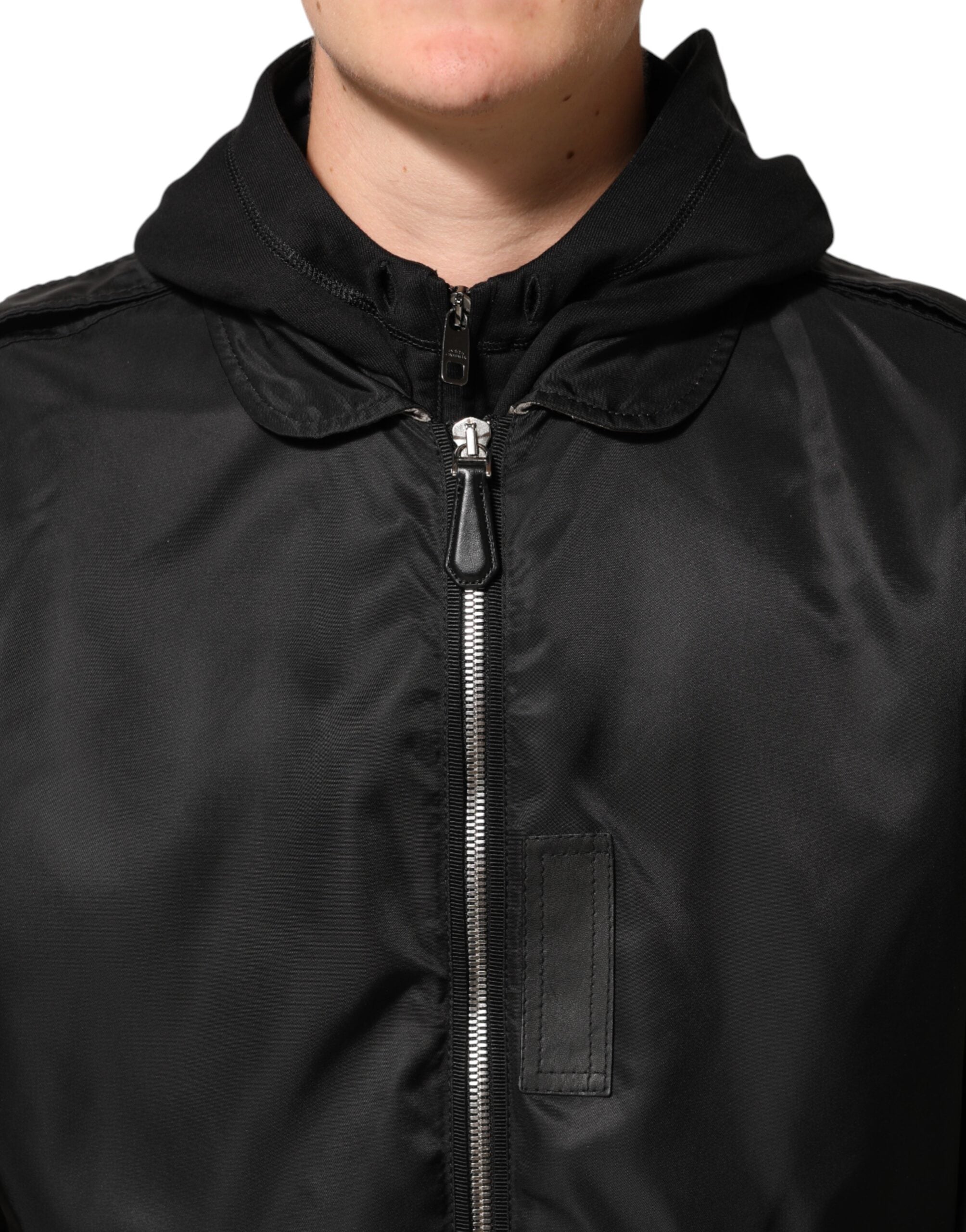 Dolce & Gabbana black cotton bomber jacket with hood and full-length zipper-5
