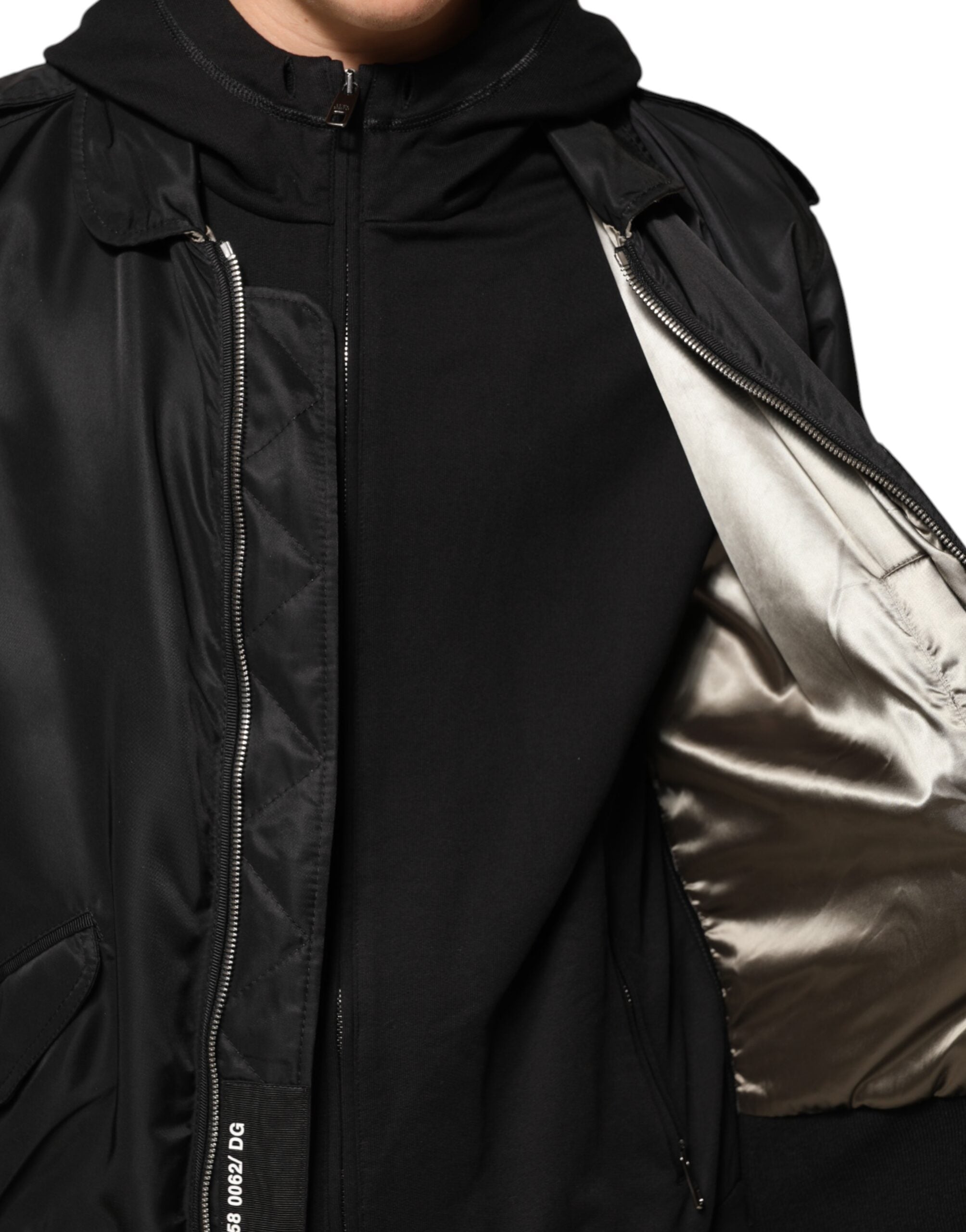 Dolce & Gabbana black cotton bomber jacket with hood and full-length zipper-7