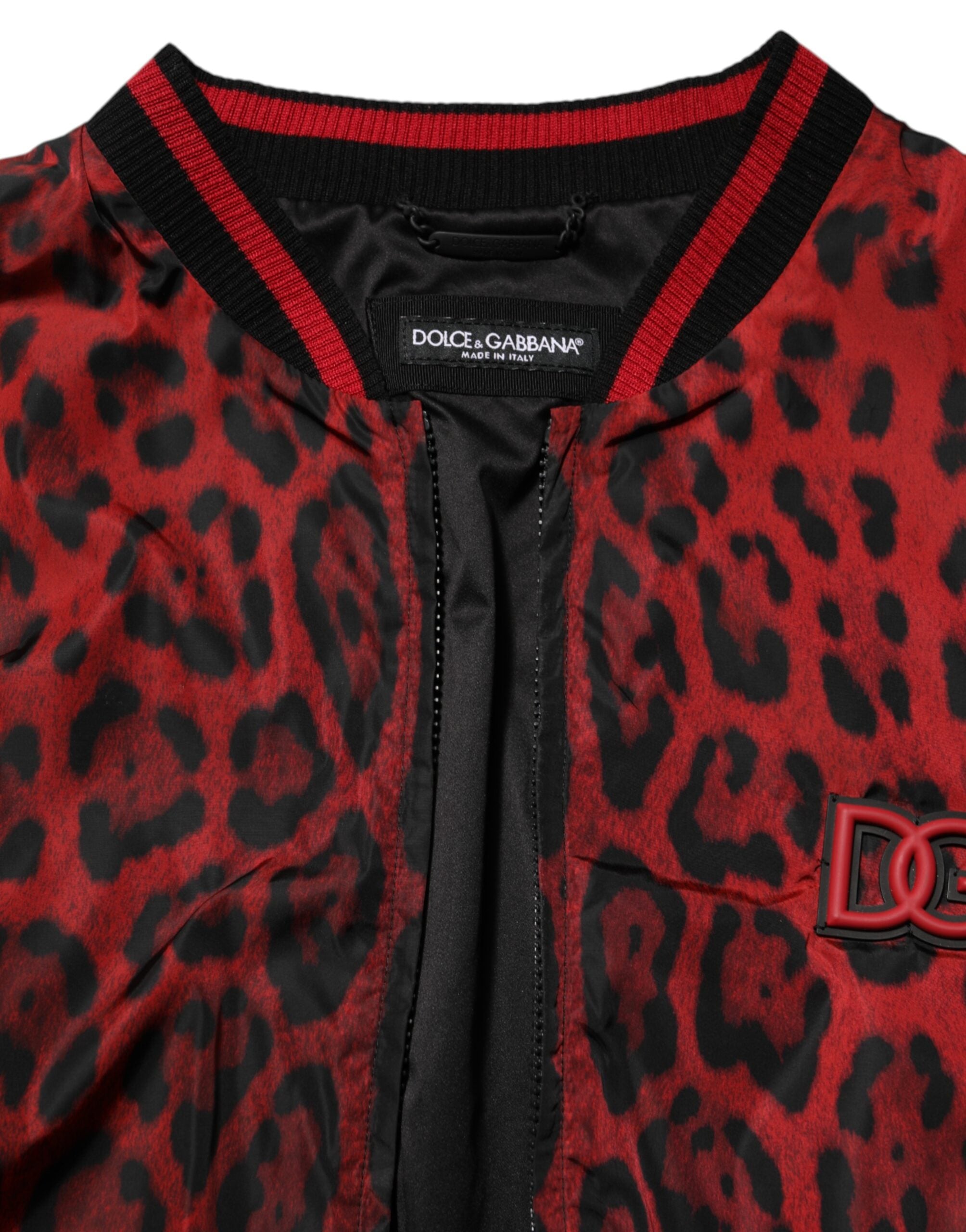 Chaqueta bomber con estampado de leopardo rojo de Dolce & Gabbana para hombre con cremallera-7