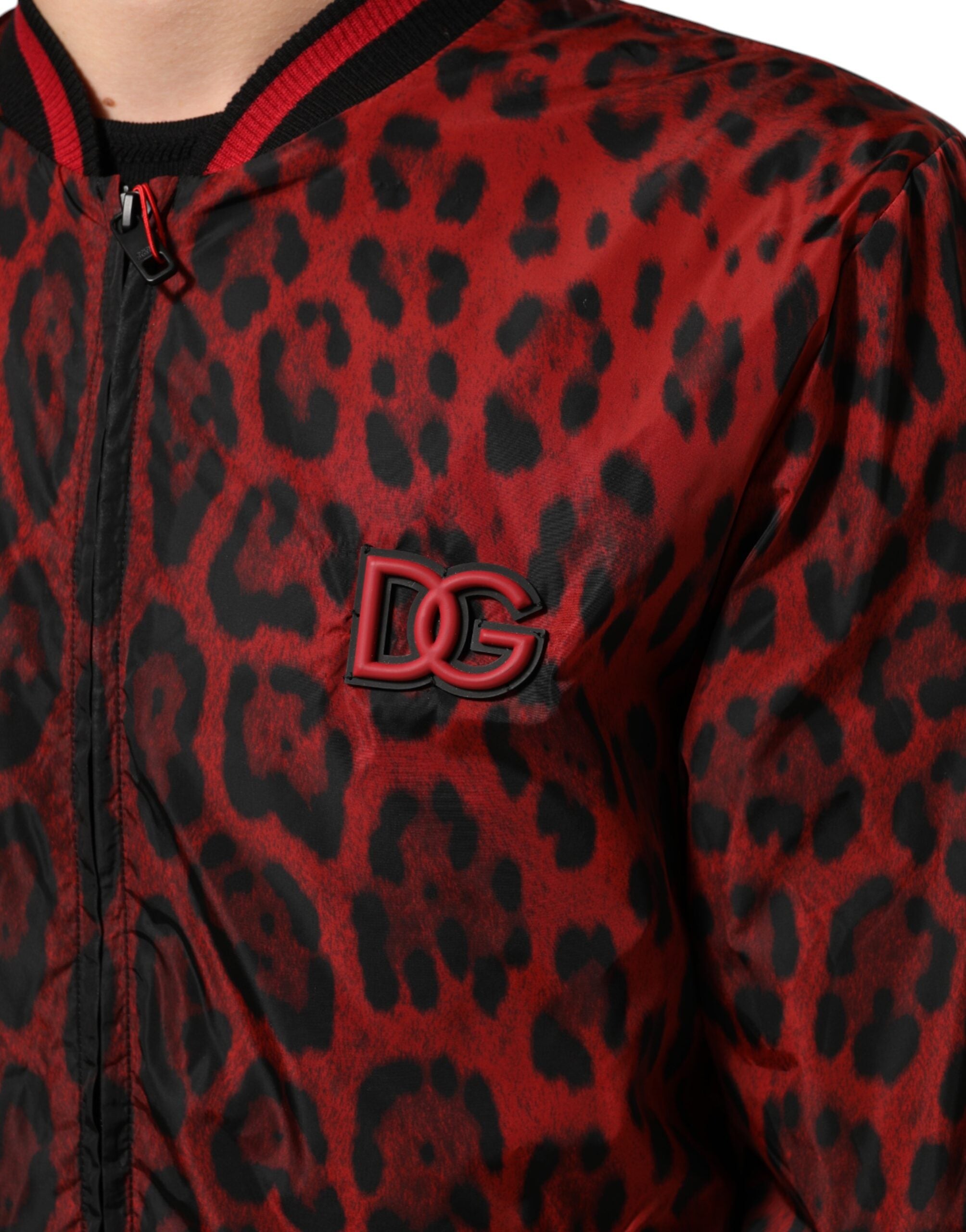 Chaqueta bomber con estampado de leopardo rojo de Dolce & Gabbana para hombre con cremallera-6