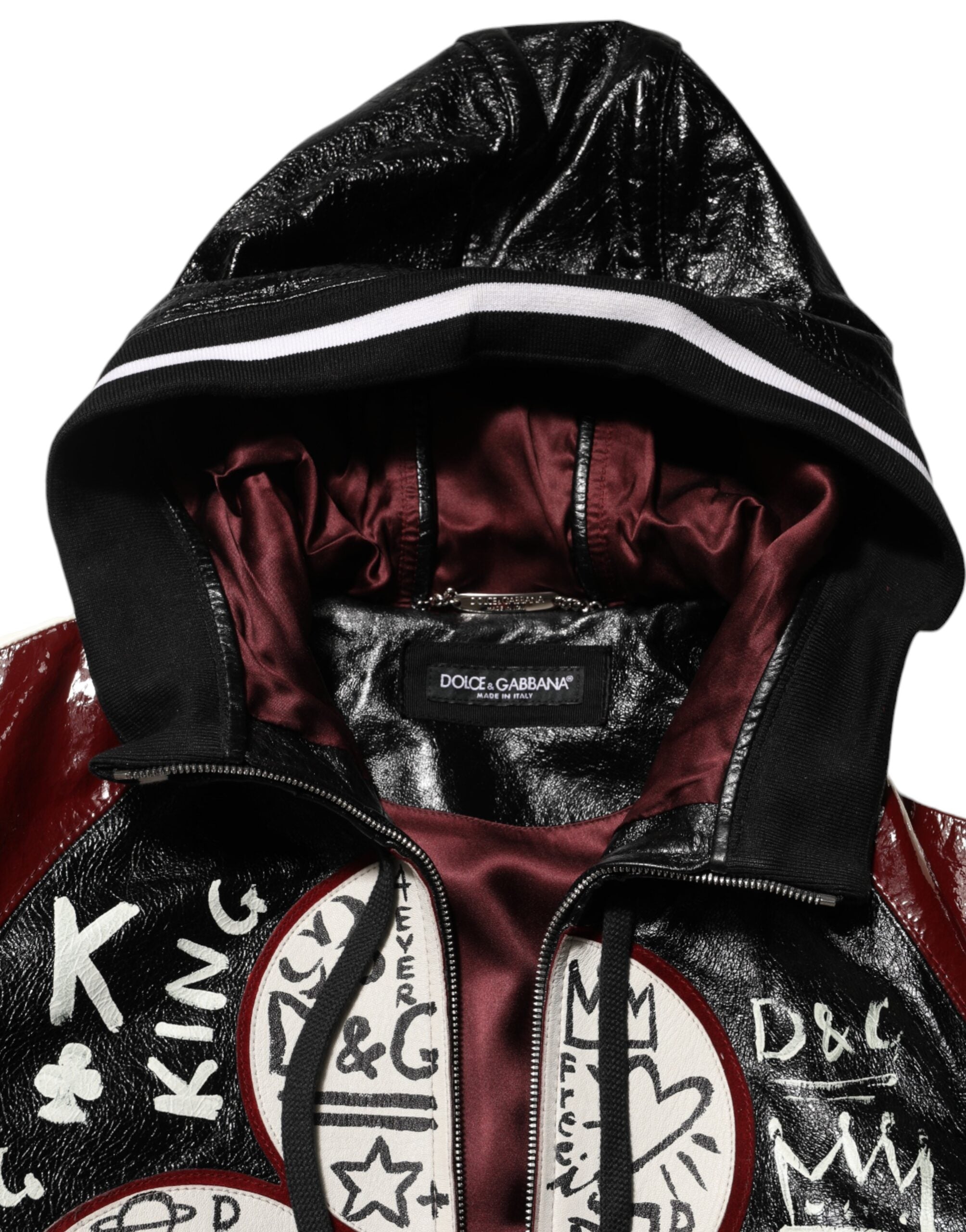 Dolce & Gabbana Multicolor Kapuzen Leder DG King Männer Biker Jacke-7