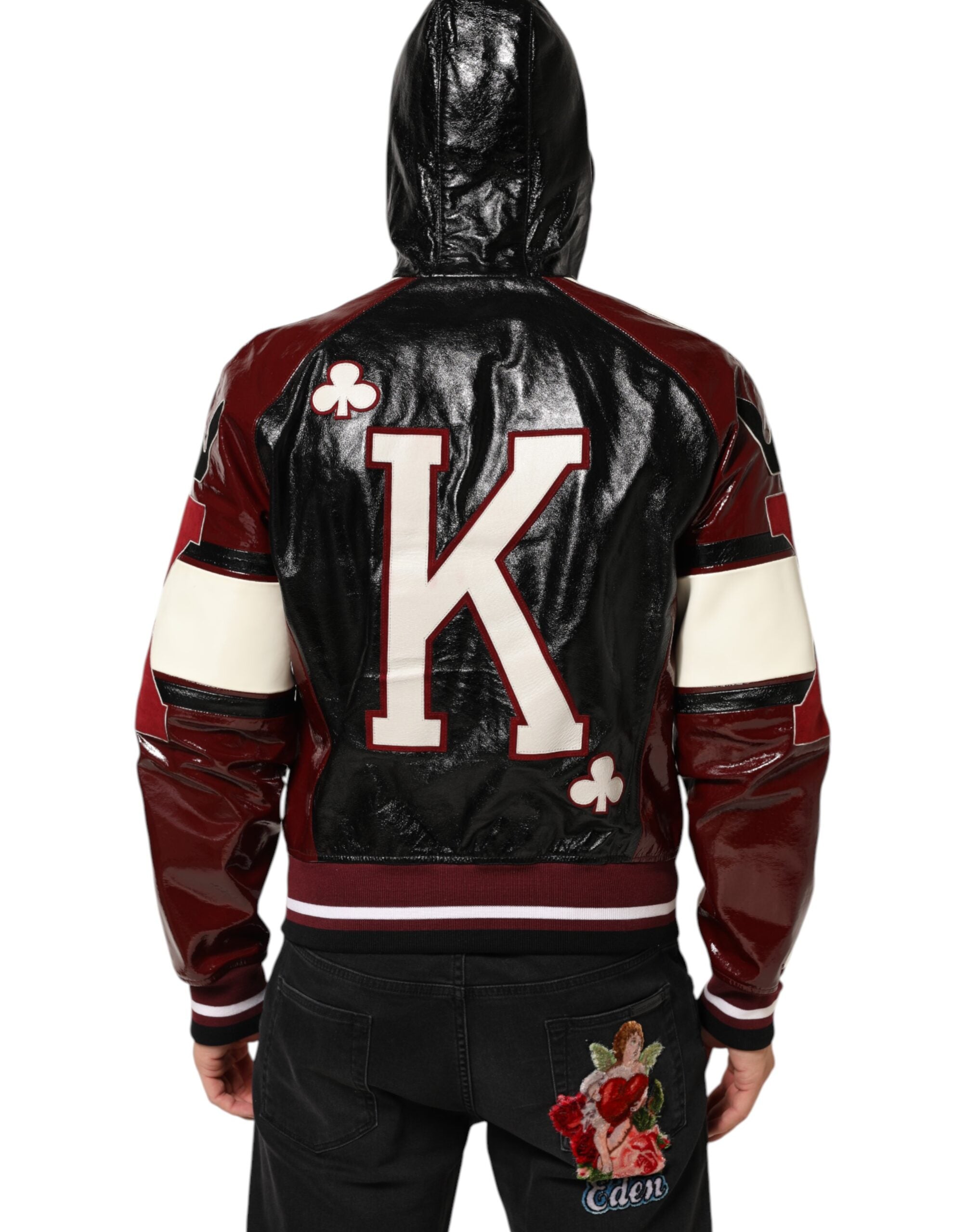 Dolce & Gabbana Multicolor Kapuzen Leder DG King Männer Biker Jacke-4