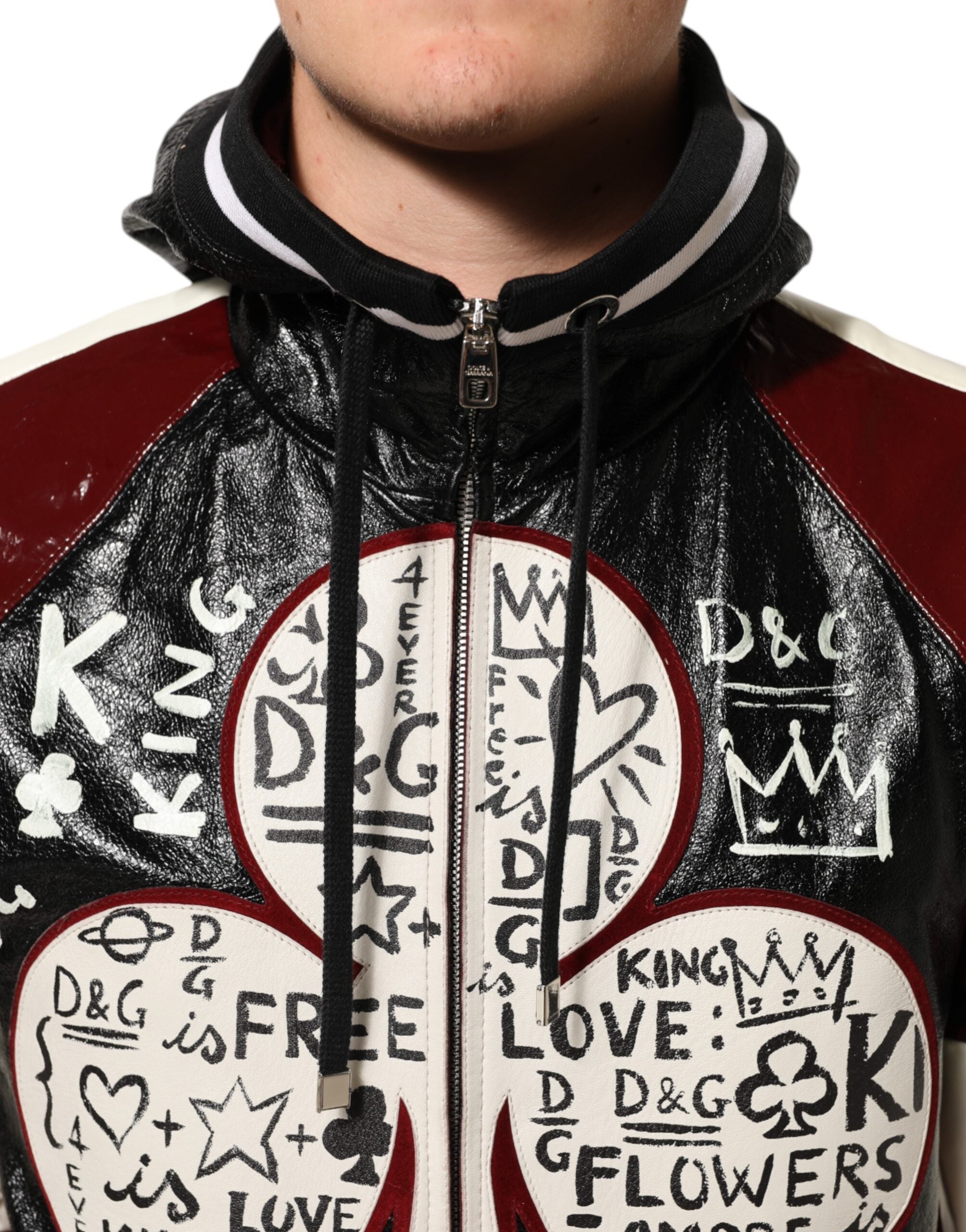 Dolce & Gabbana Multicolor Kapuzen Leder DG King Männer Biker Jacke-5