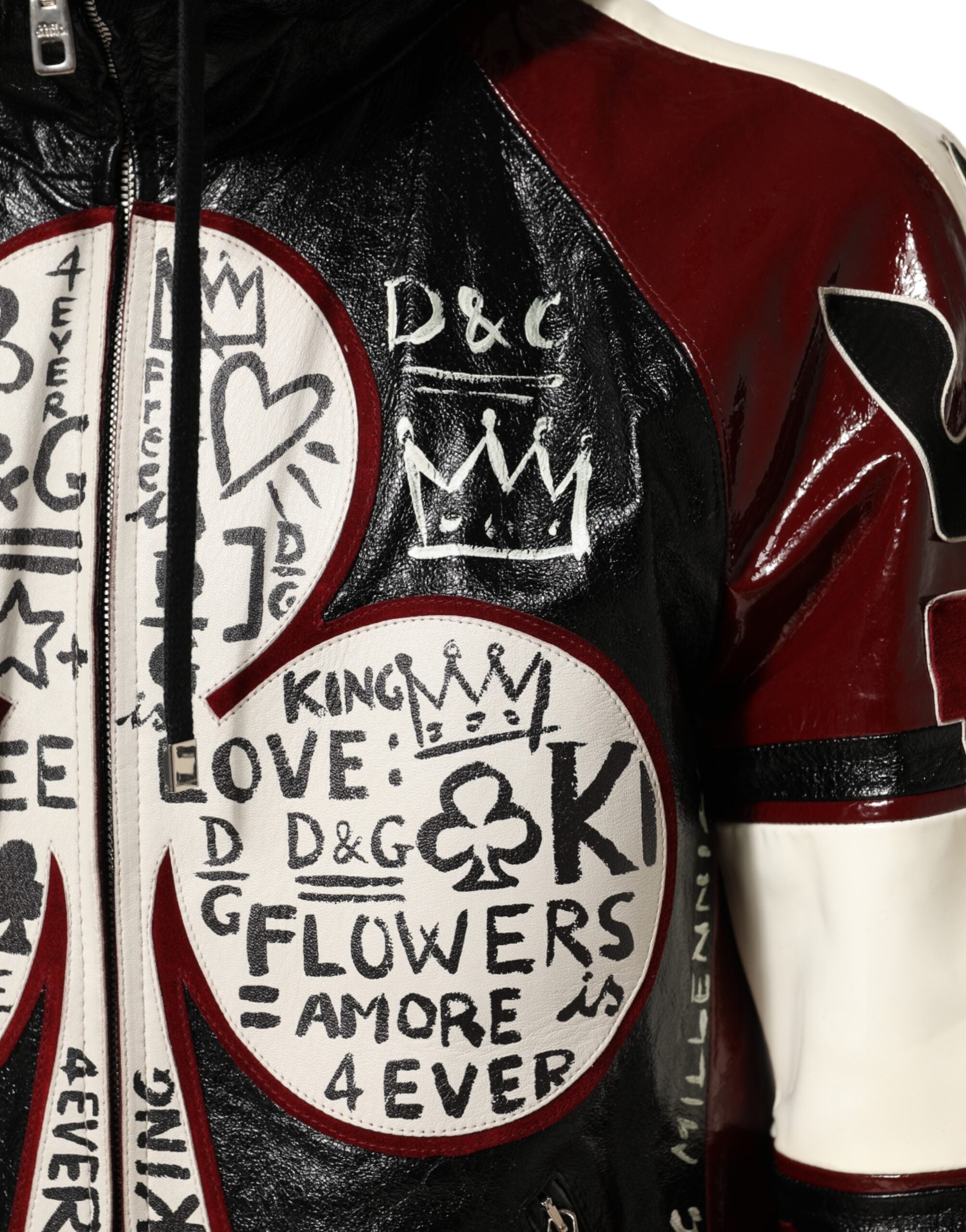 Dolce & Gabbana Multicolor Kapuzen Leder DG King Männer Biker Jacke-6