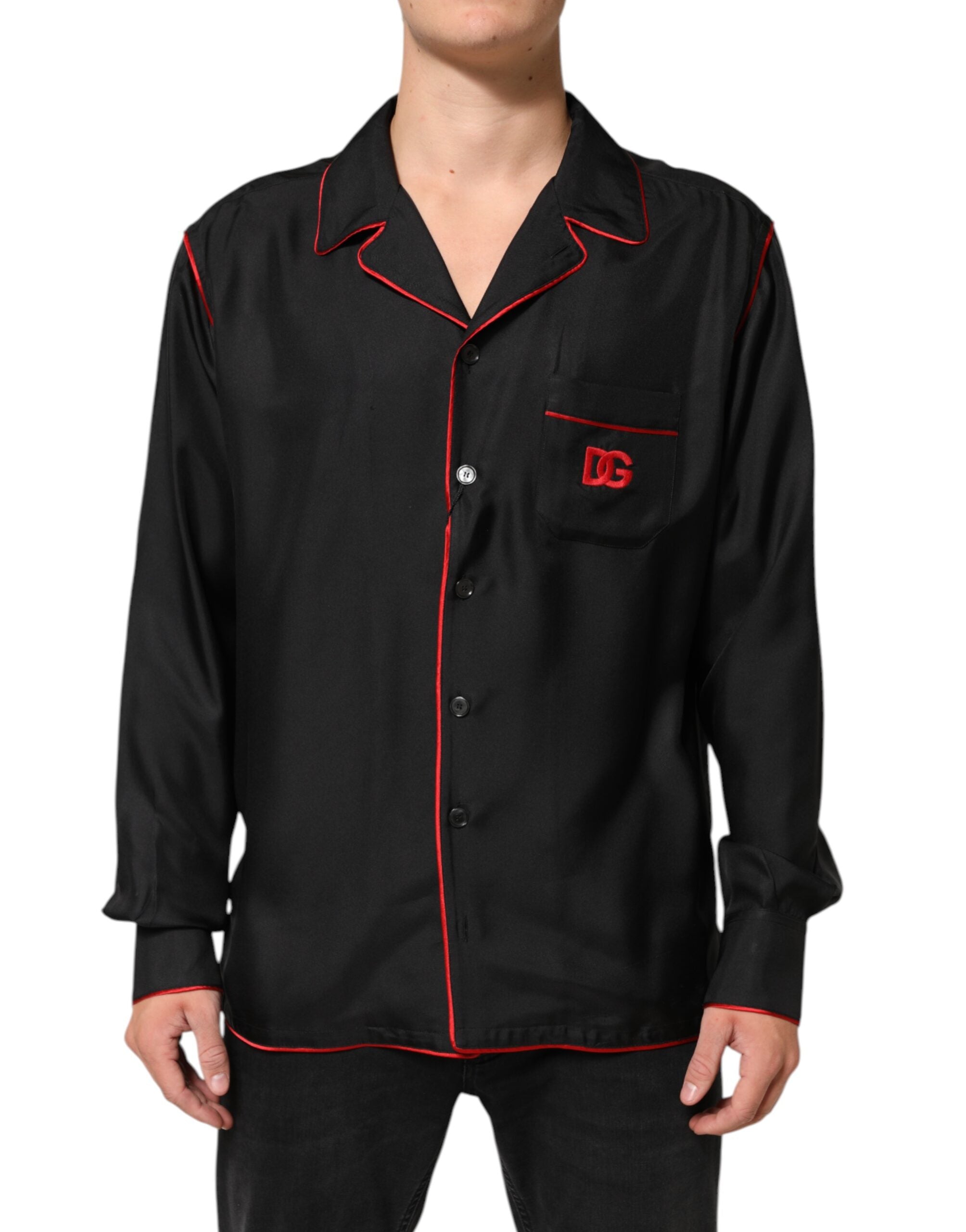Camisa informal de seda en contraste negro y rojo de Dolce & Gabbana-2
