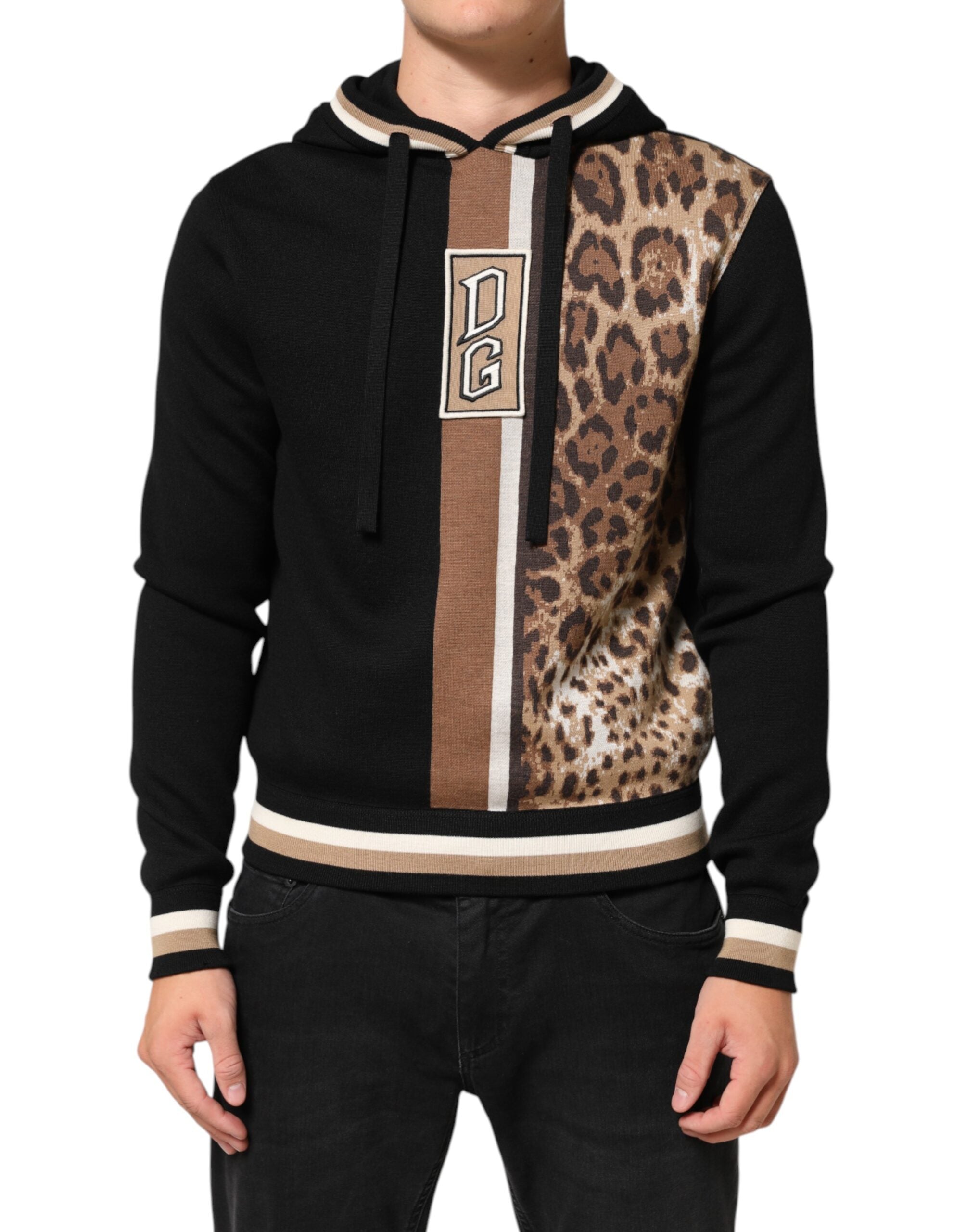 Dolce & Gabbana Schwarzes Leoparden-Logo-Sweatshirt mit Kapuze Pullover-1