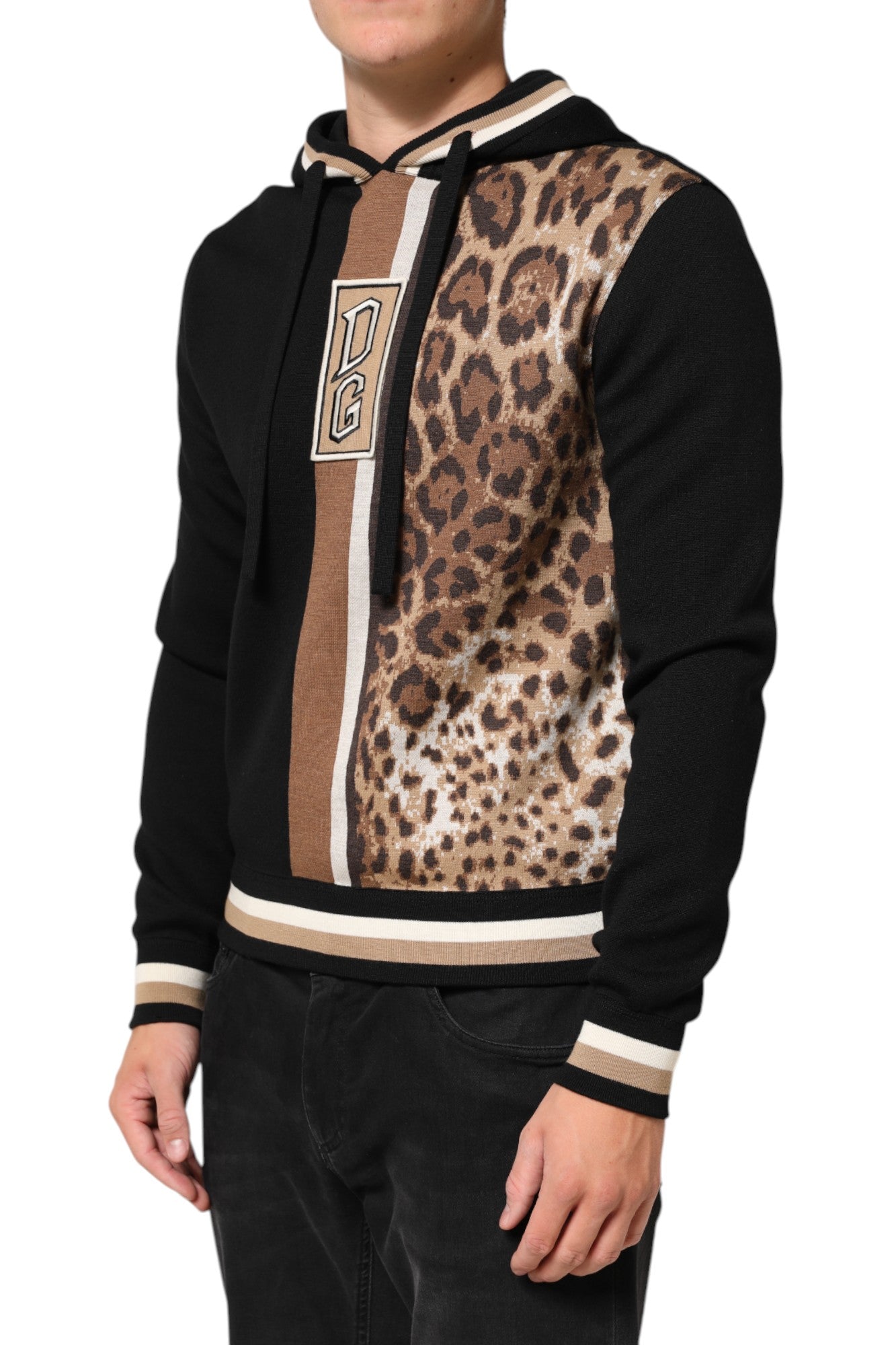Dolce & Gabbana Schwarzes Leoparden-Logo-Sweatshirt mit Kapuze Pullover-3