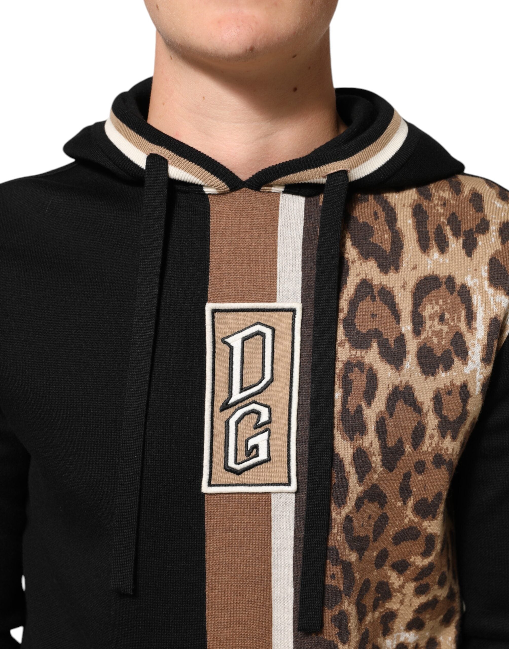 Dolce & Gabbana Schwarzes Leoparden-Logo-Sweatshirt mit Kapuze Pullover-5