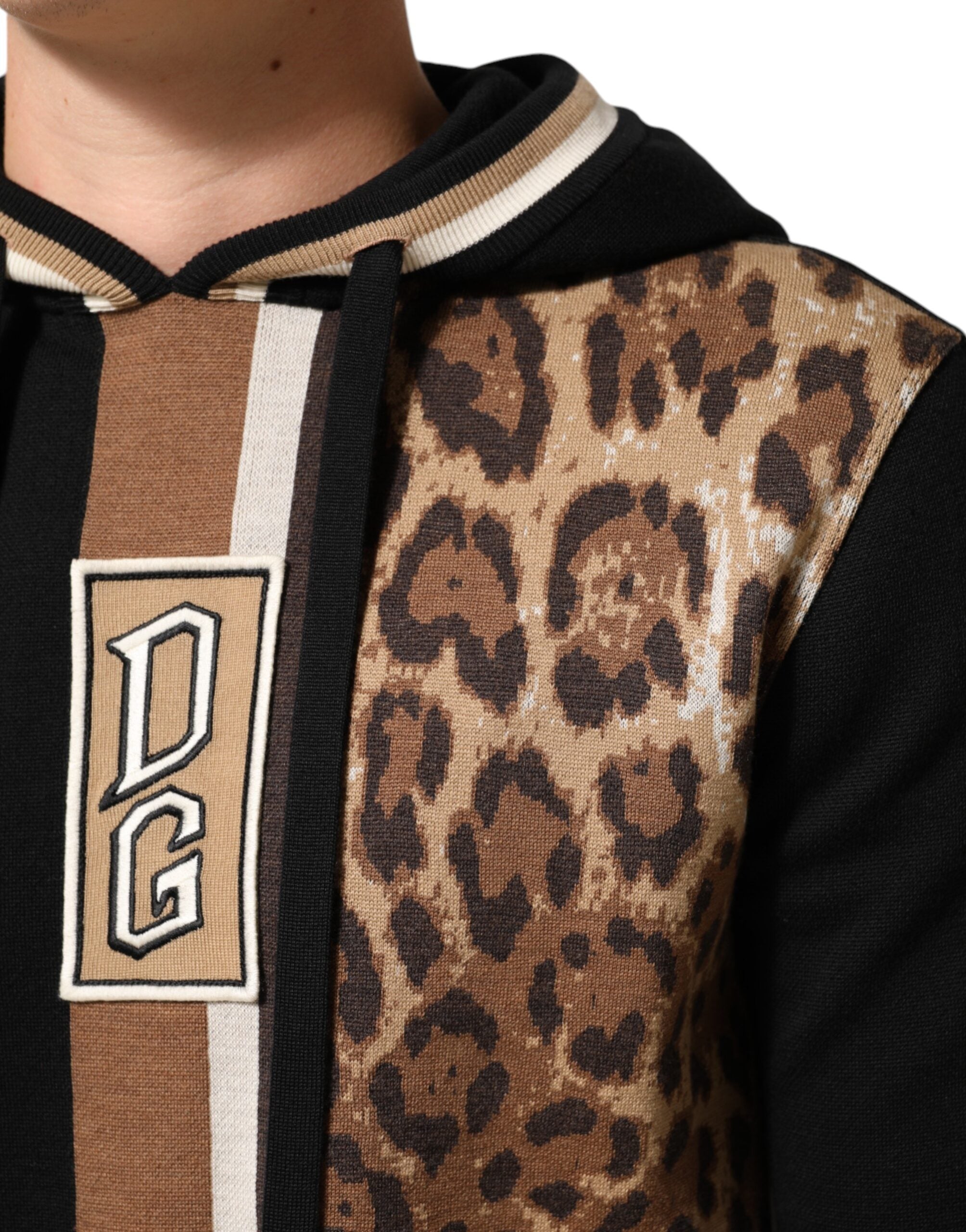 Dolce & Gabbana Schwarzes Leoparden-Logo-Sweatshirt mit Kapuze Pullover-6