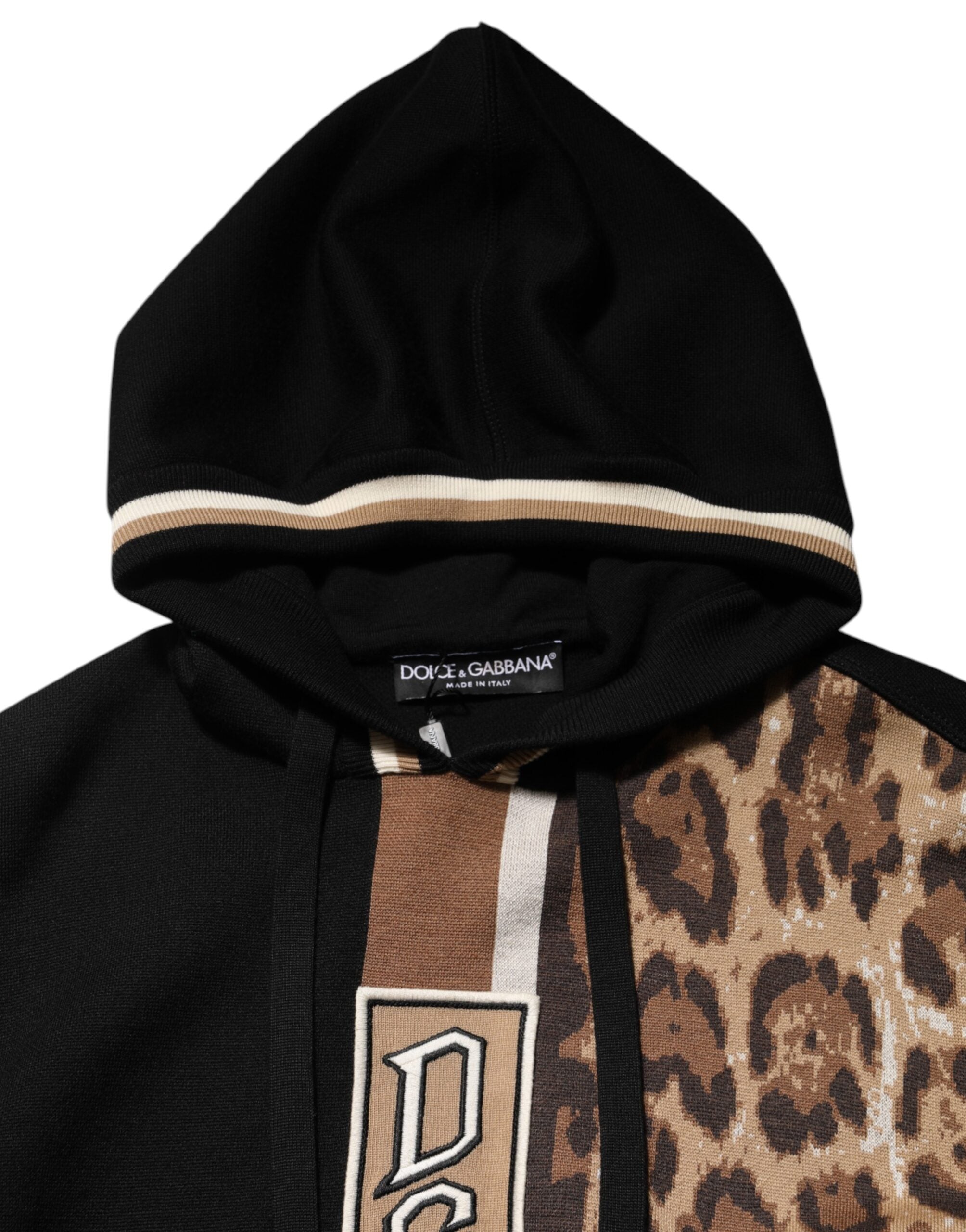 Dolce & Gabbana Schwarzes Leoparden-Logo-Sweatshirt mit Kapuze Pullover-7