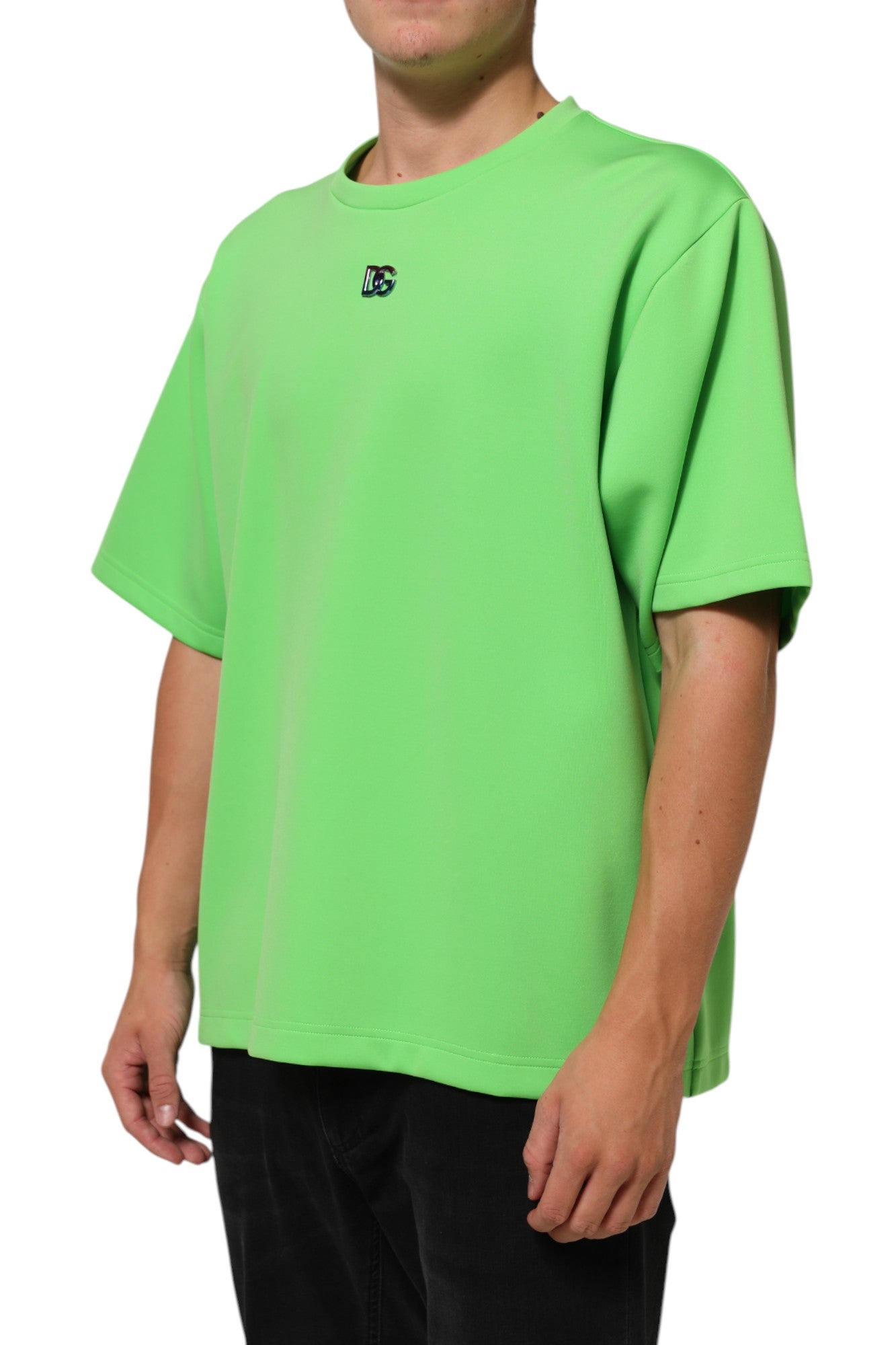 Dolce & Gabbana Grünes Logo Rundhalsausschnitt Kurzarm-T-Shirt-3