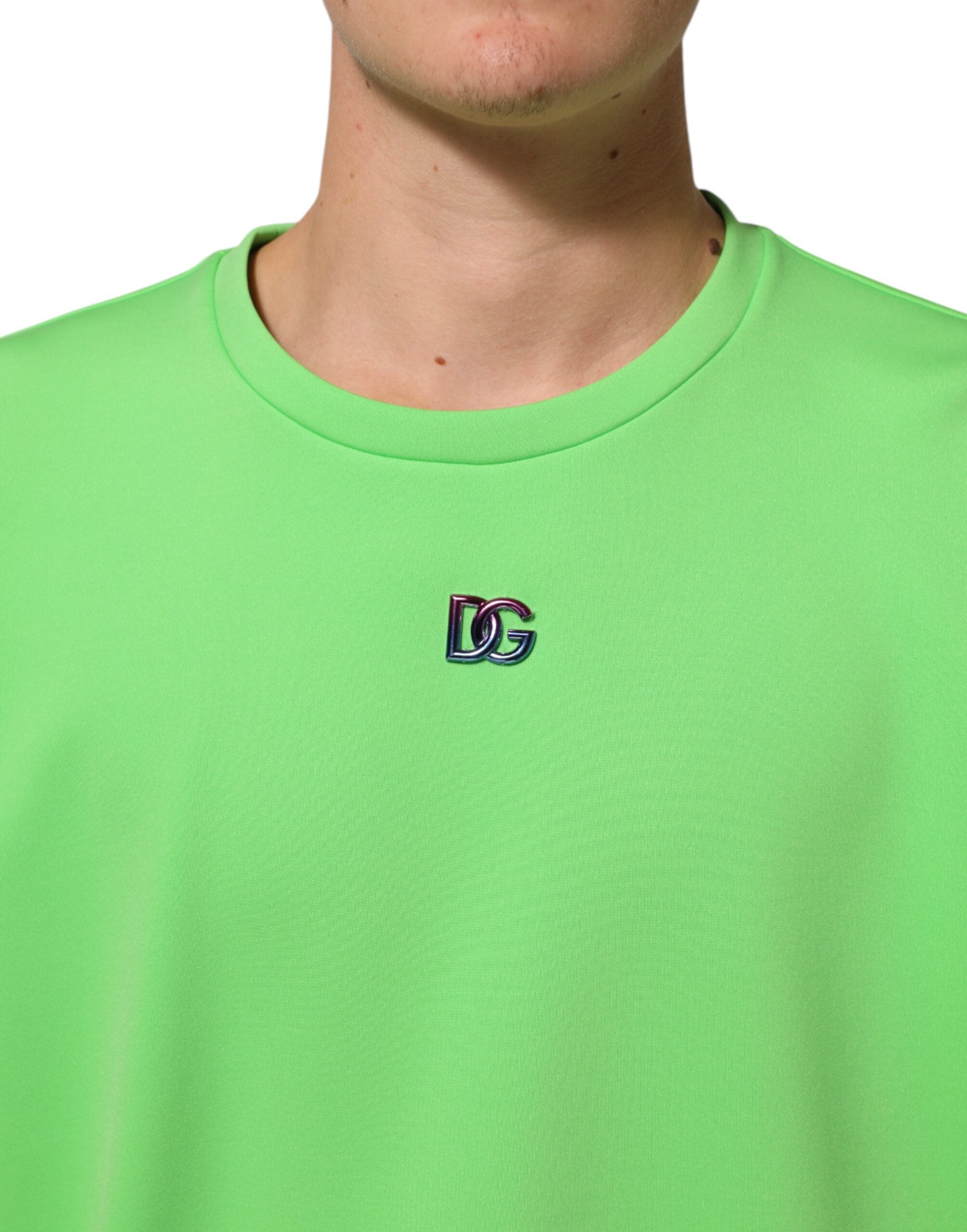 Dolce & Gabbana Grünes Logo Rundhalsausschnitt Kurzarm-T-Shirt-5