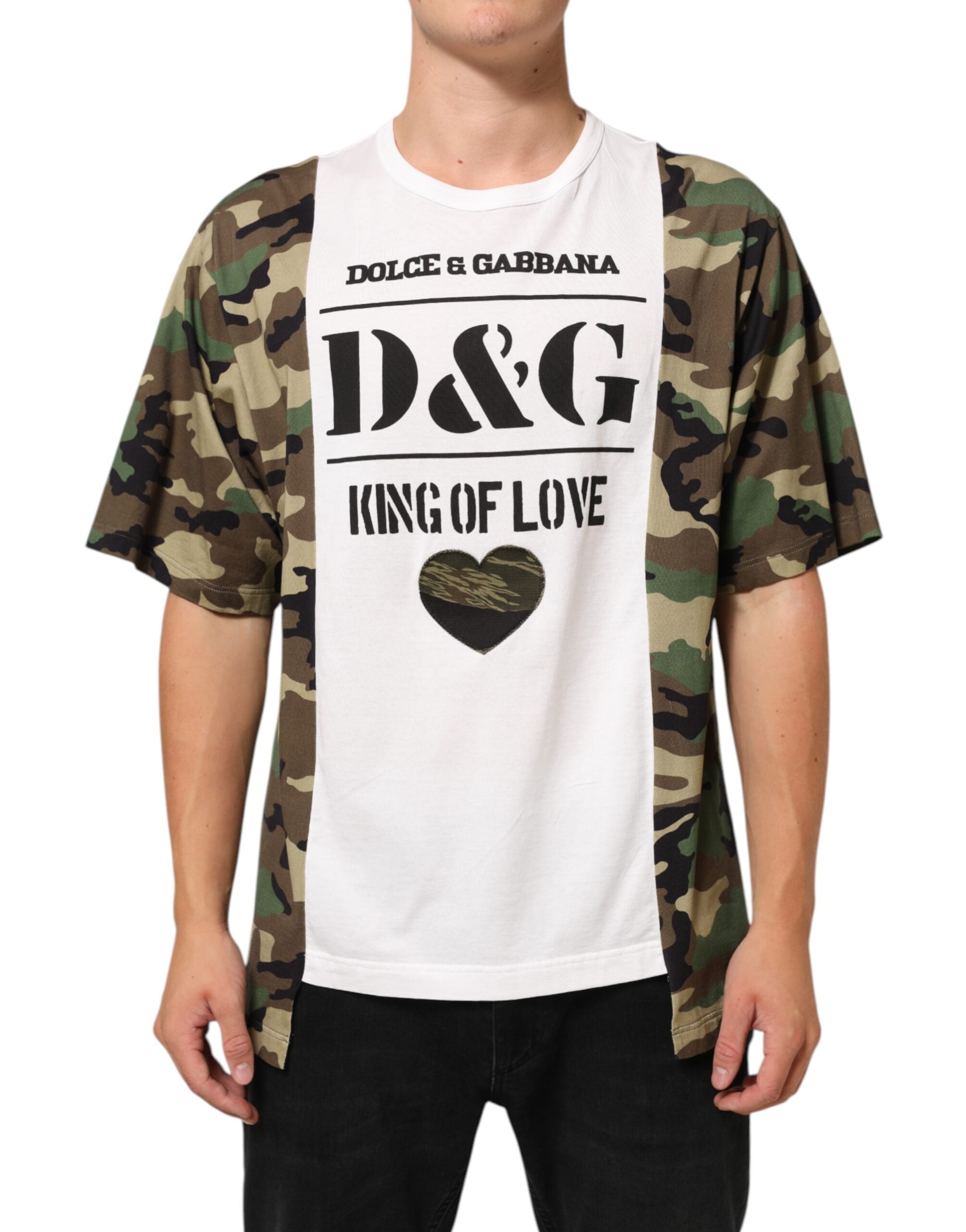 Camiseta Dolce & Gabbana con cuello redondo y logo de camuflaje blanco para hombre-1