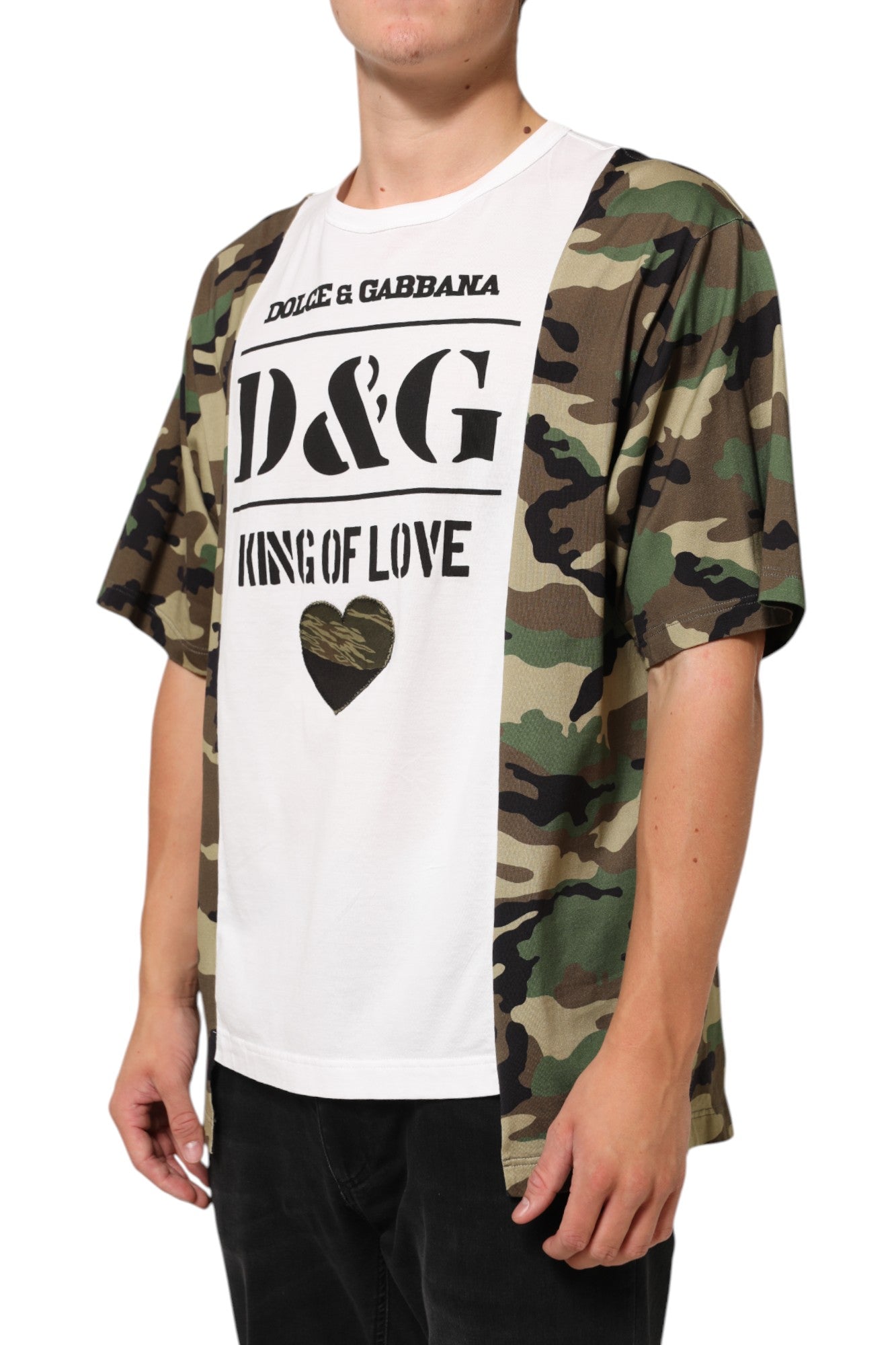 Camiseta Dolce & Gabbana con cuello redondo y logo de camuflaje blanco para hombre-3