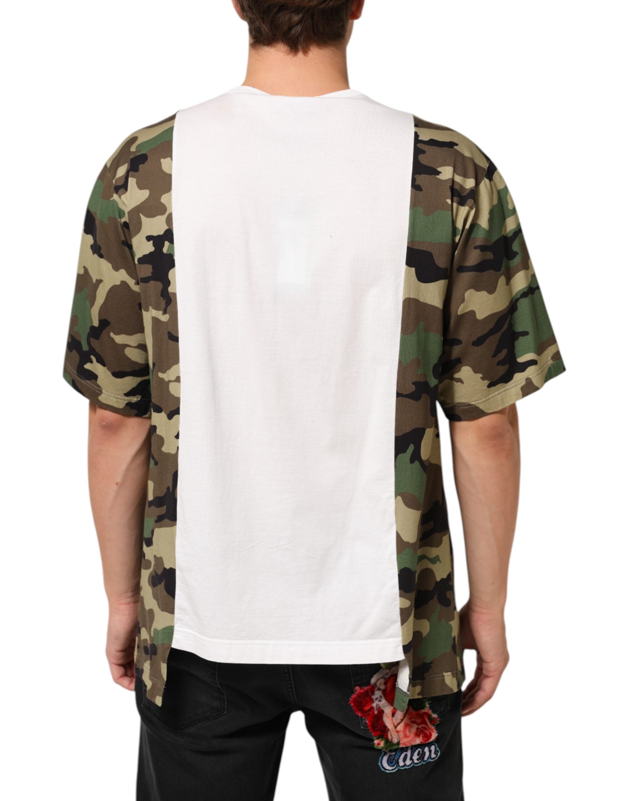Camiseta Dolce & Gabbana con cuello redondo y logo de camuflaje blanco para hombre-4
