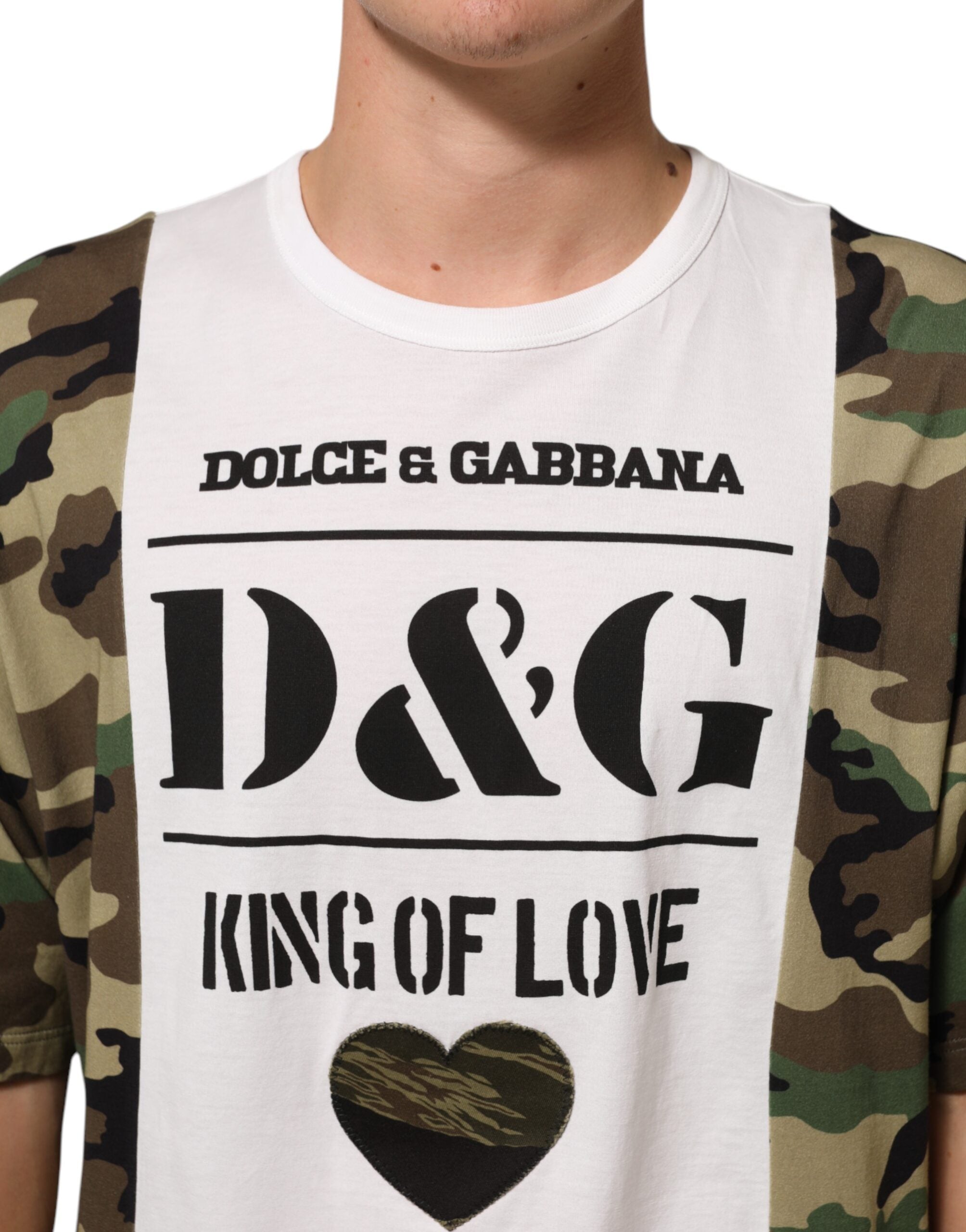 Camiseta Dolce & Gabbana con cuello redondo y logo de camuflaje blanco para hombre-5