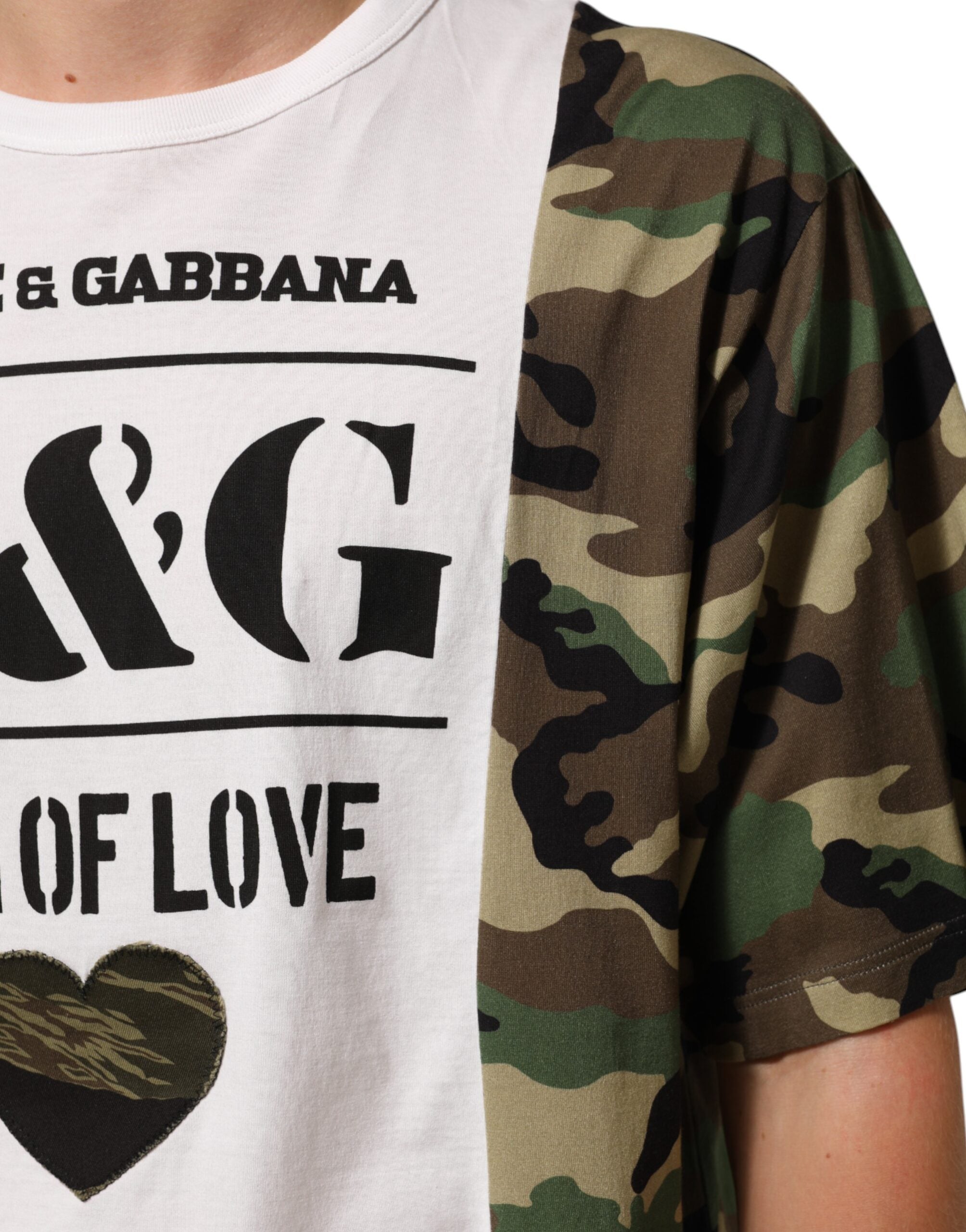 Camiseta Dolce & Gabbana con cuello redondo y logo de camuflaje blanco para hombre-6