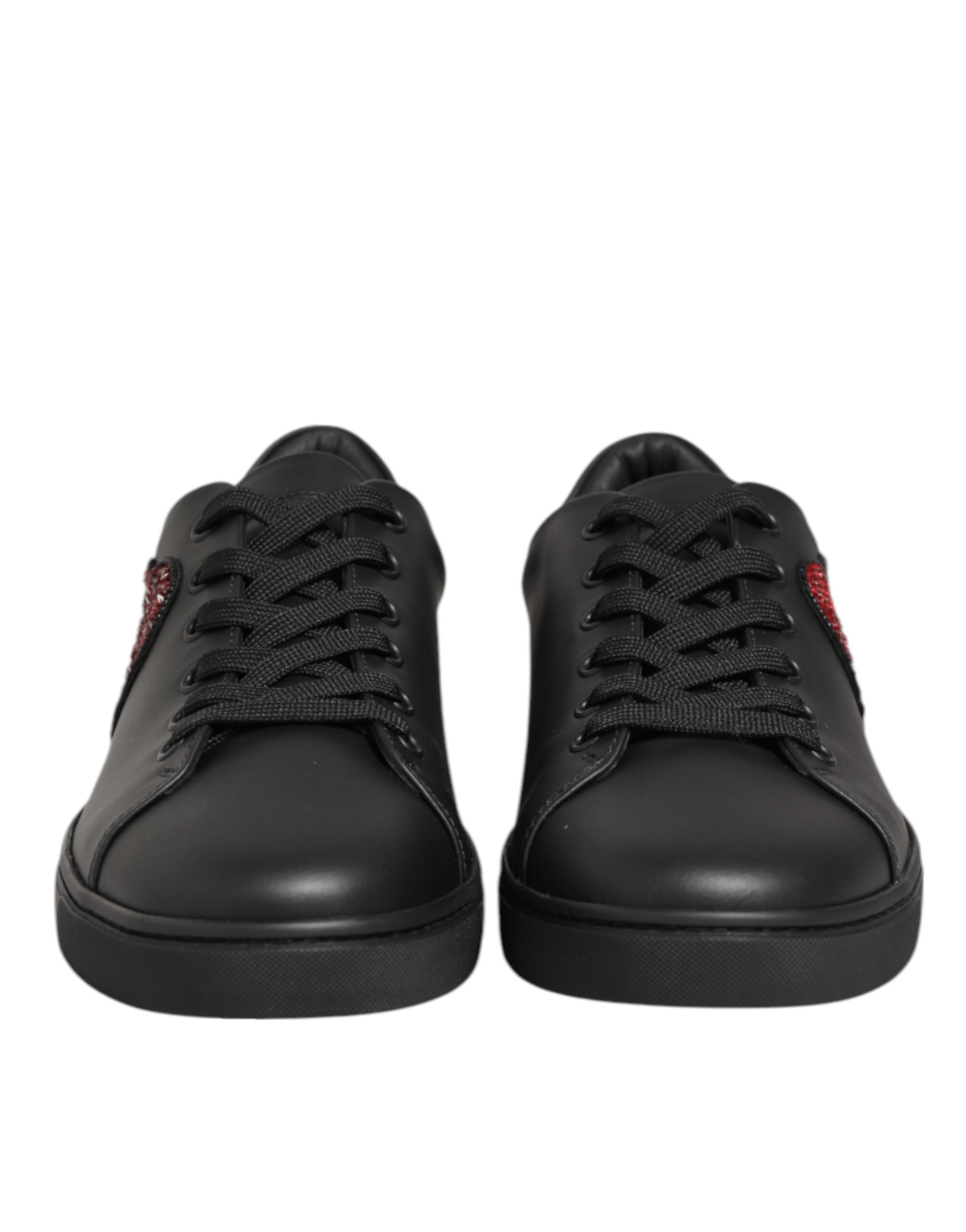 Dolce & Gabbana Black Leather Crystal Heart Sneakers Shoes-2