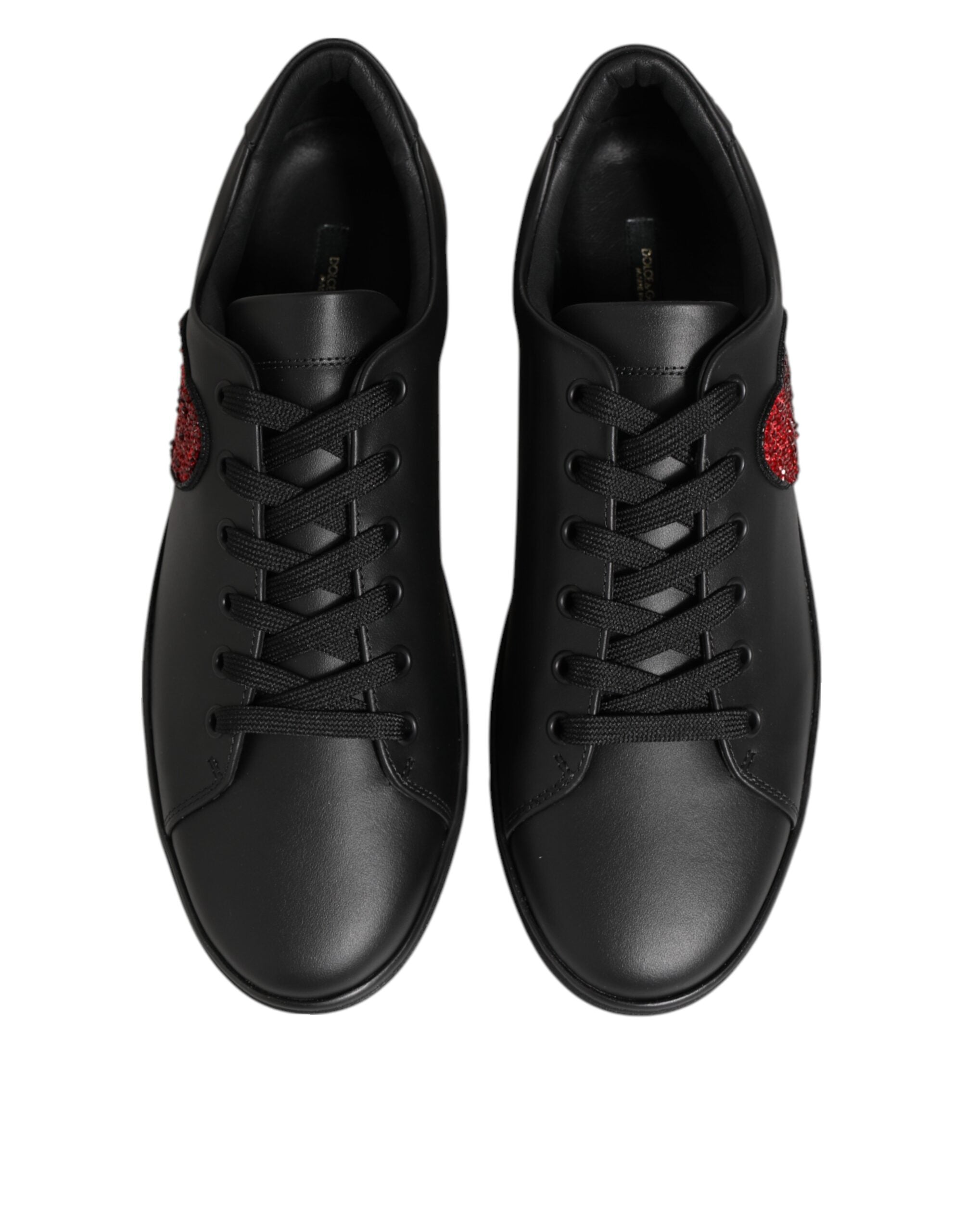 Dolce & Gabbana Black Leather Crystal Heart Sneakers Shoes-3