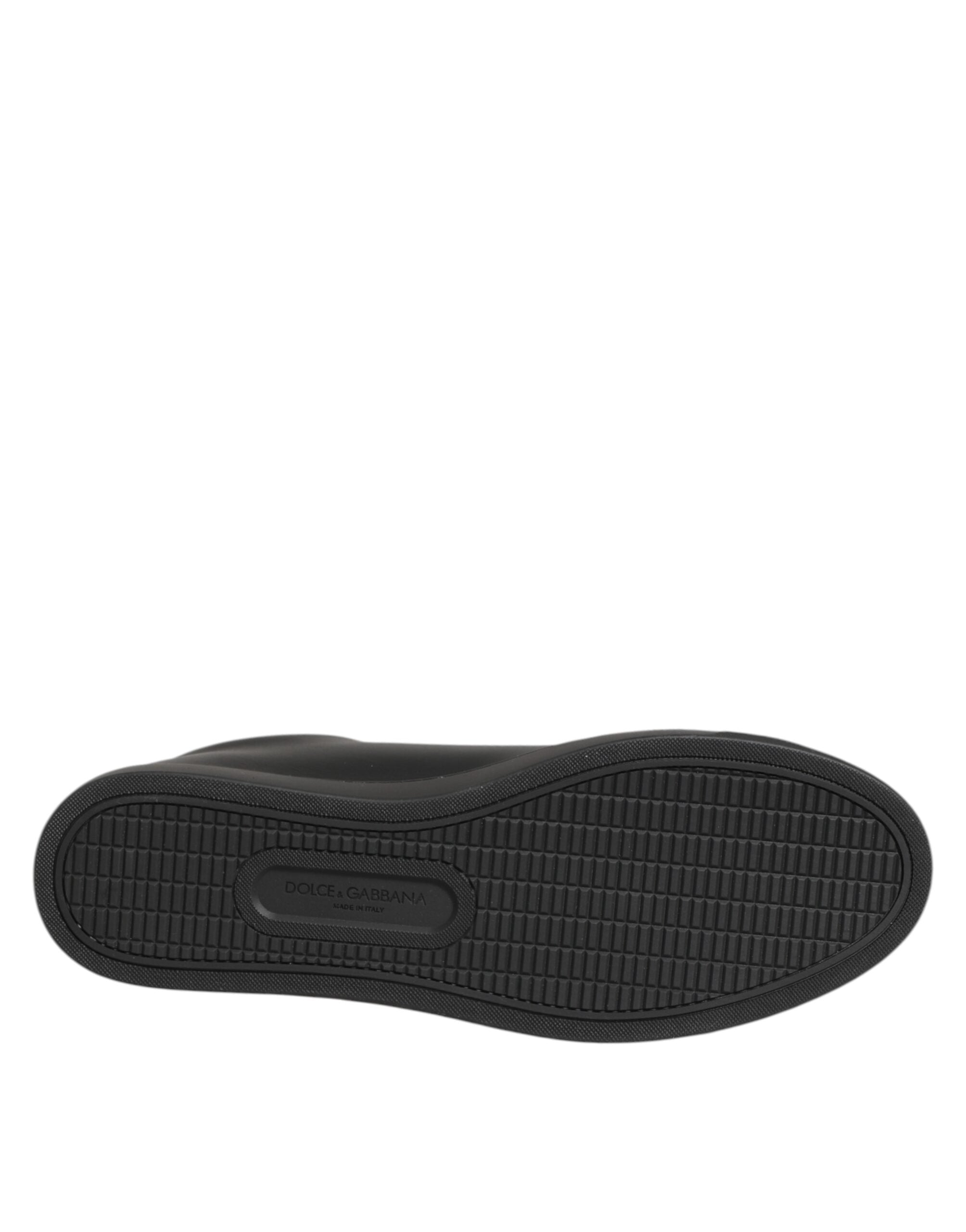Dolce & Gabbana Black Leather Crystal Heart Sneakers Shoes-8