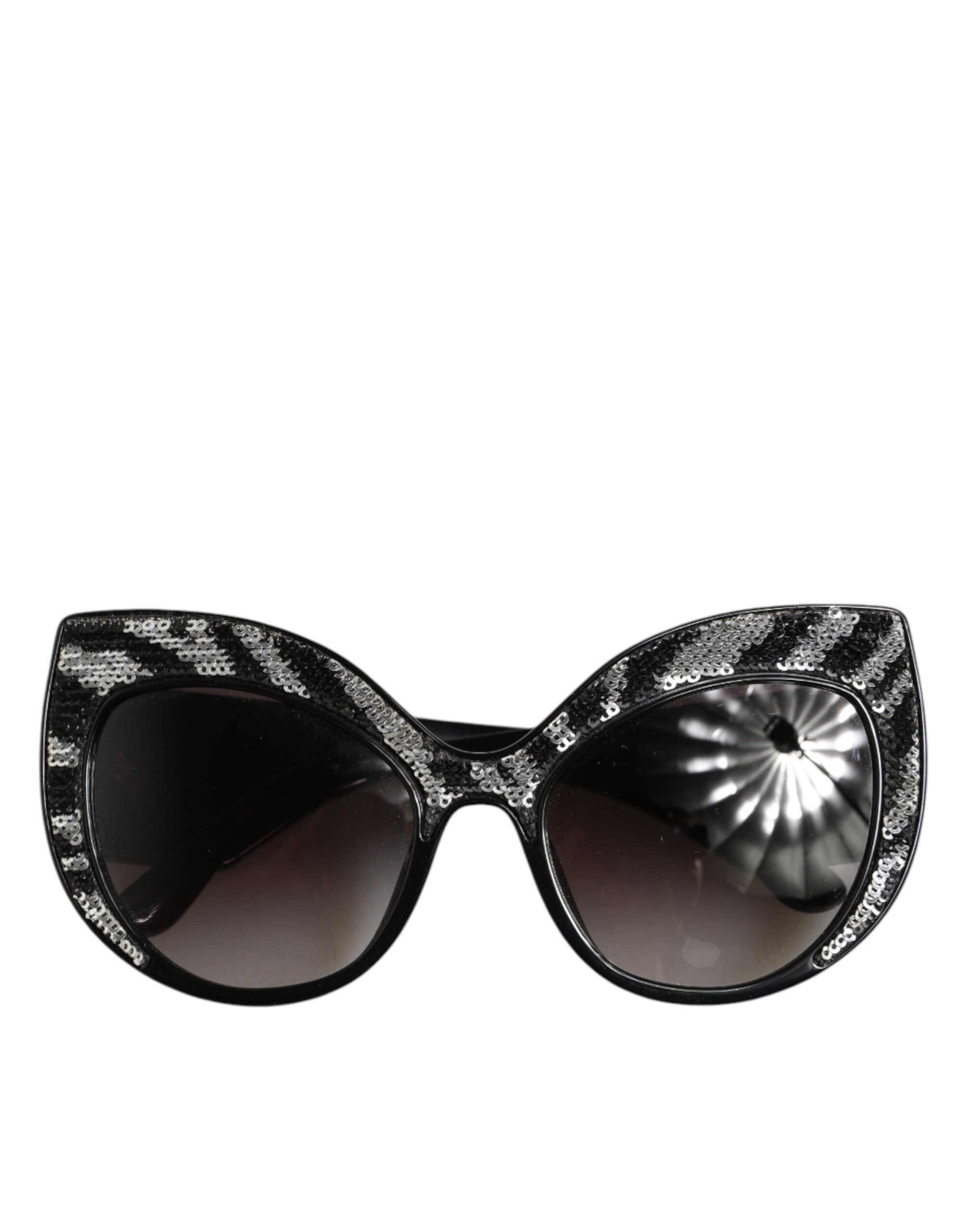 Gafas de sol Dolce & Gabbana con montura de mariposa, negras y plateadas con lentejuelas-1