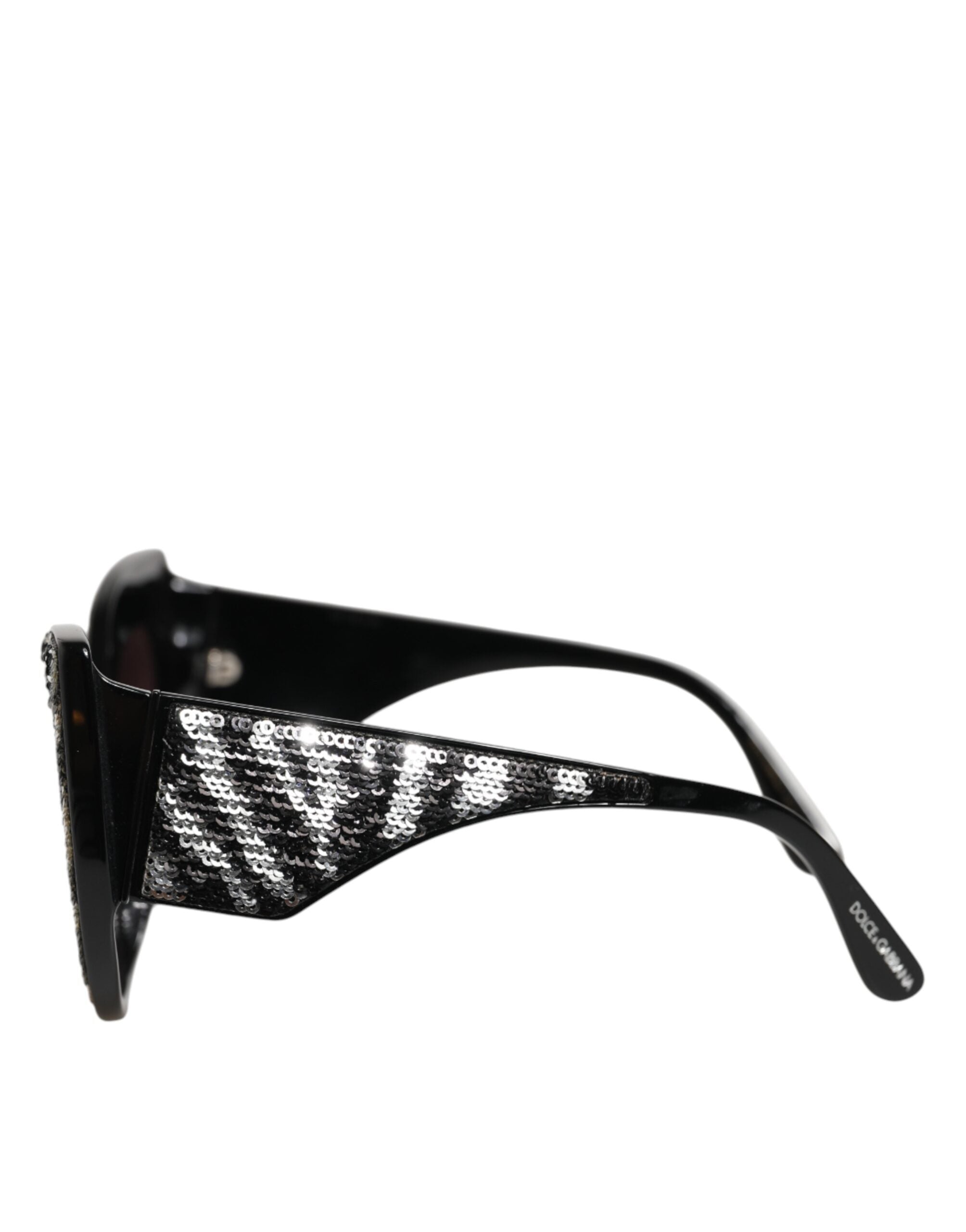 Gafas de sol Dolce & Gabbana con montura de mariposa, negras y plateadas con lentejuelas-5