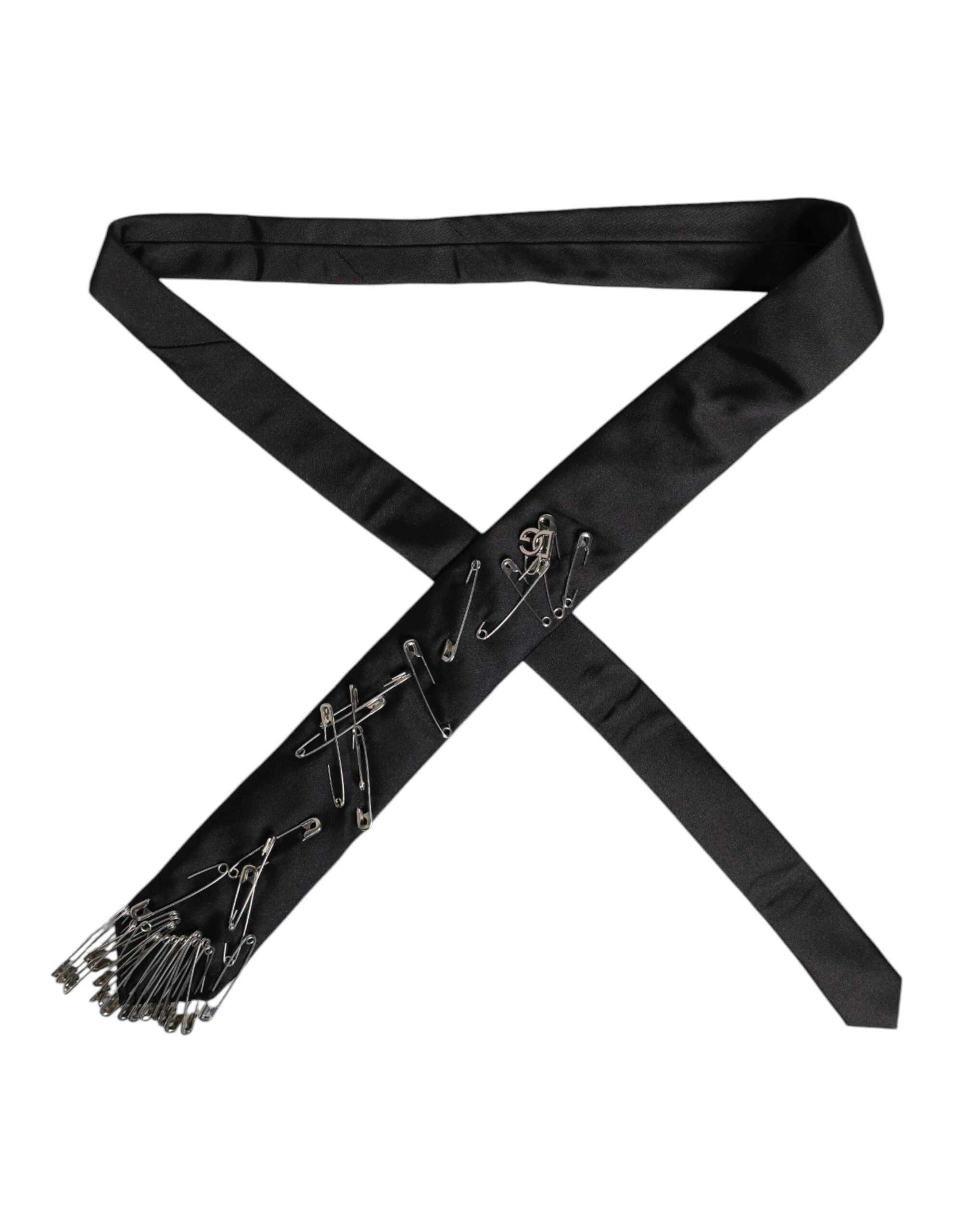 Dolce & Gabbana Black Silk Safety Pins, Adjustable Tie-4