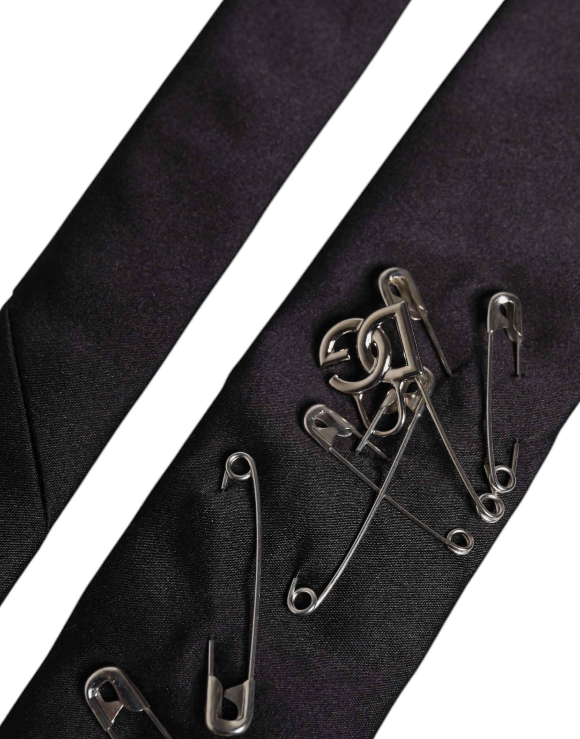 Dolce & Gabbana Black Silk Safety Pins, Adjustable Tie-6
