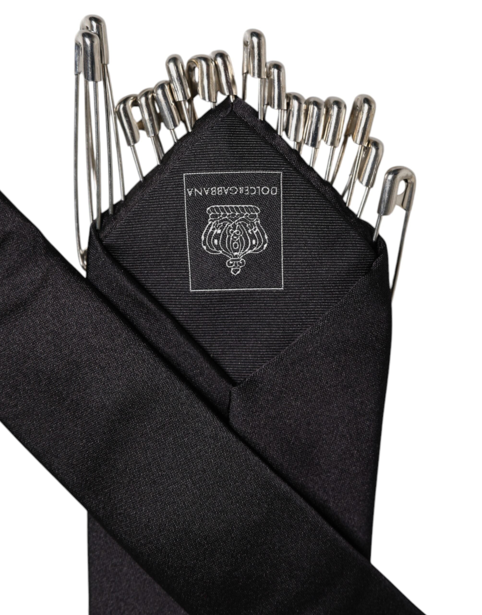 Dolce & Gabbana Black Silk Safety Pins, Adjustable Tie-7