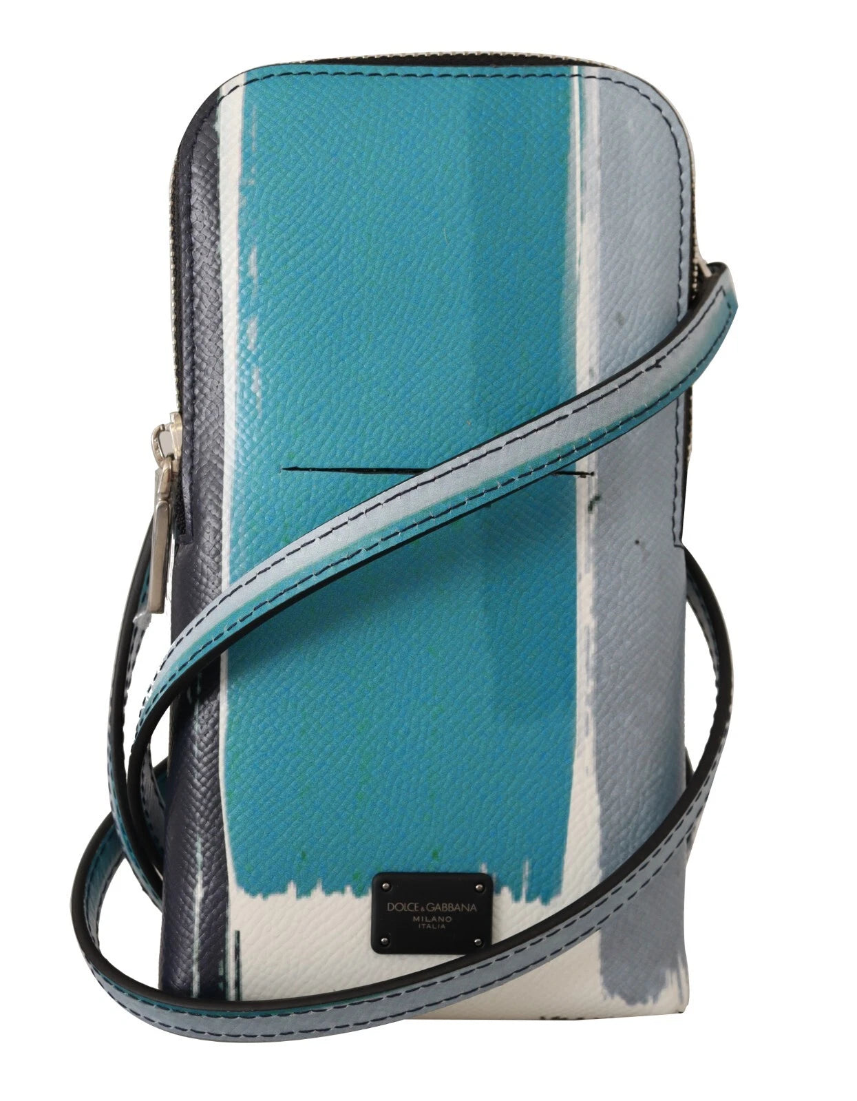 Bolso bandolera de piel azul Dolce & Gabbana con ranura para tarjetas y bolsillo para teléfono móvil-1