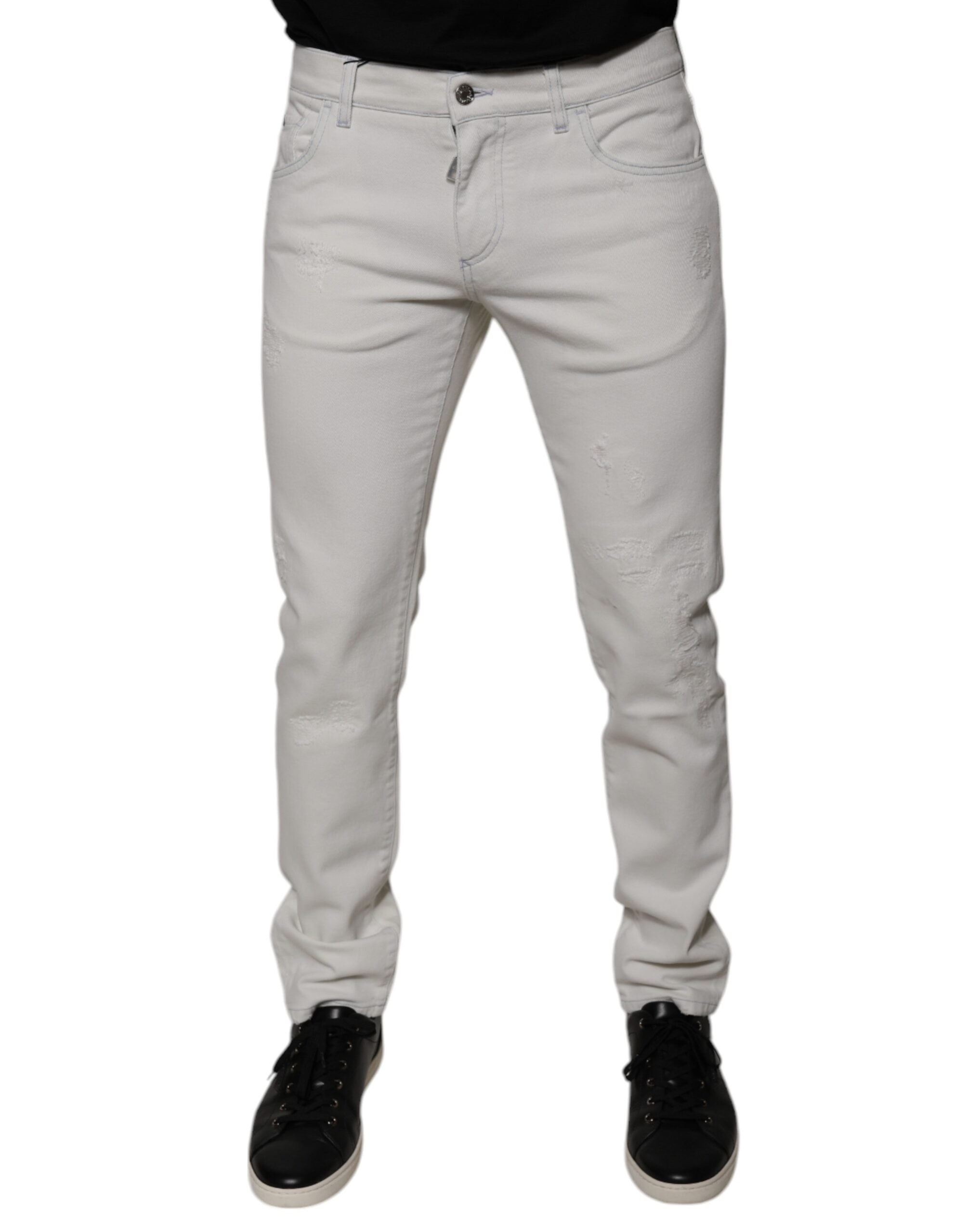 Dolce & Gabbana White Stretch Cotton Skinny Jeans for Men
