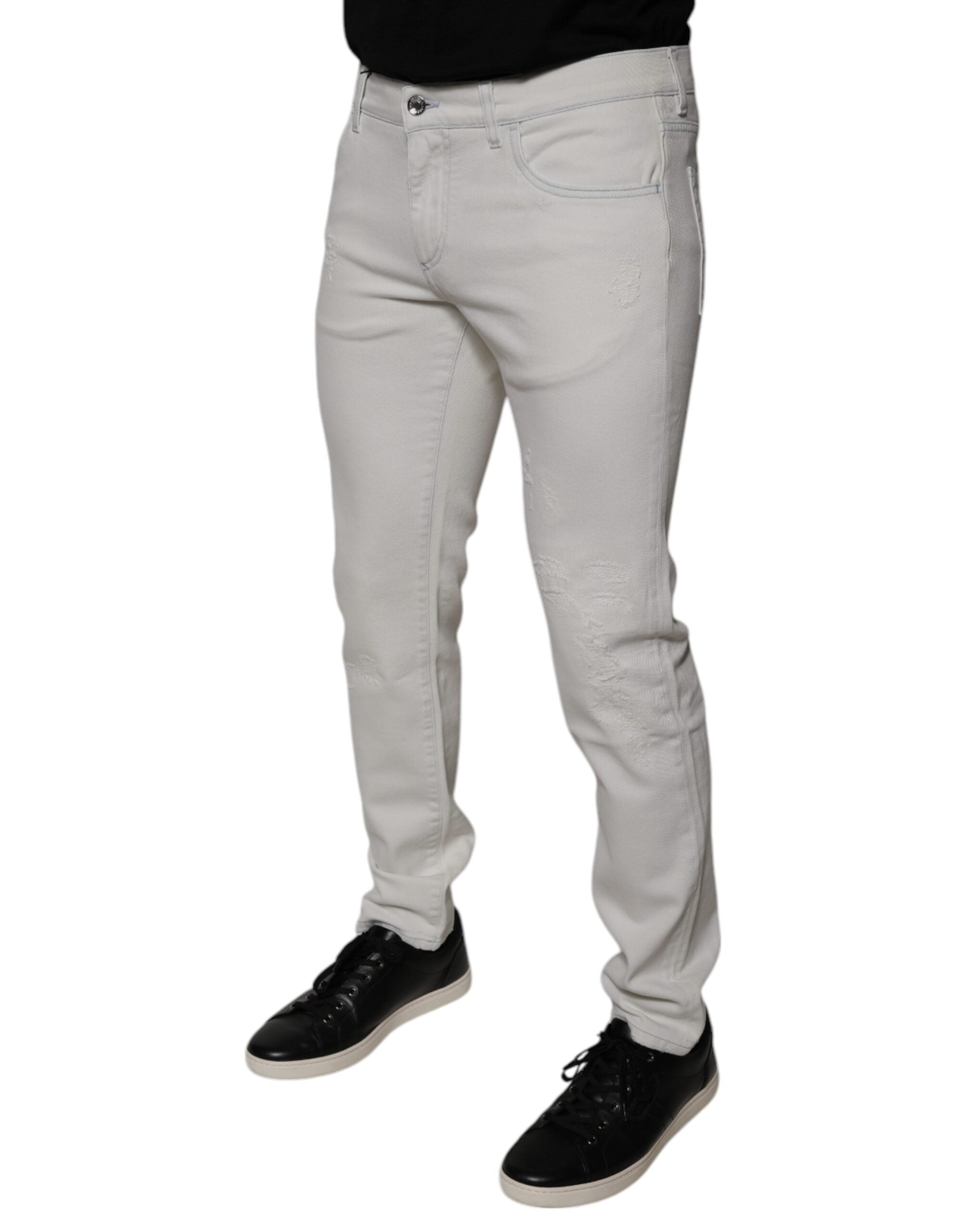 Dolce & Gabbana White Stretch Cotton Skinny Jeans for Men-3