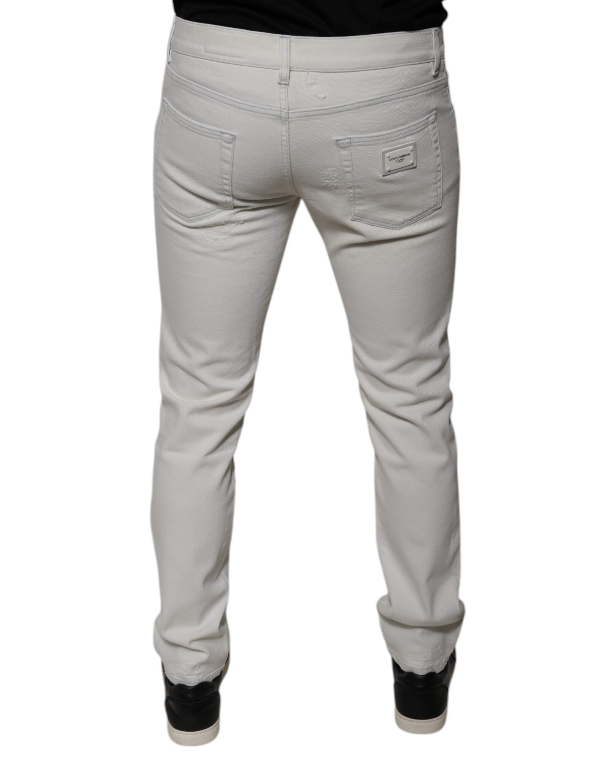 Dolce & Gabbana White Stretch Cotton Skinny Jeans for Men-4