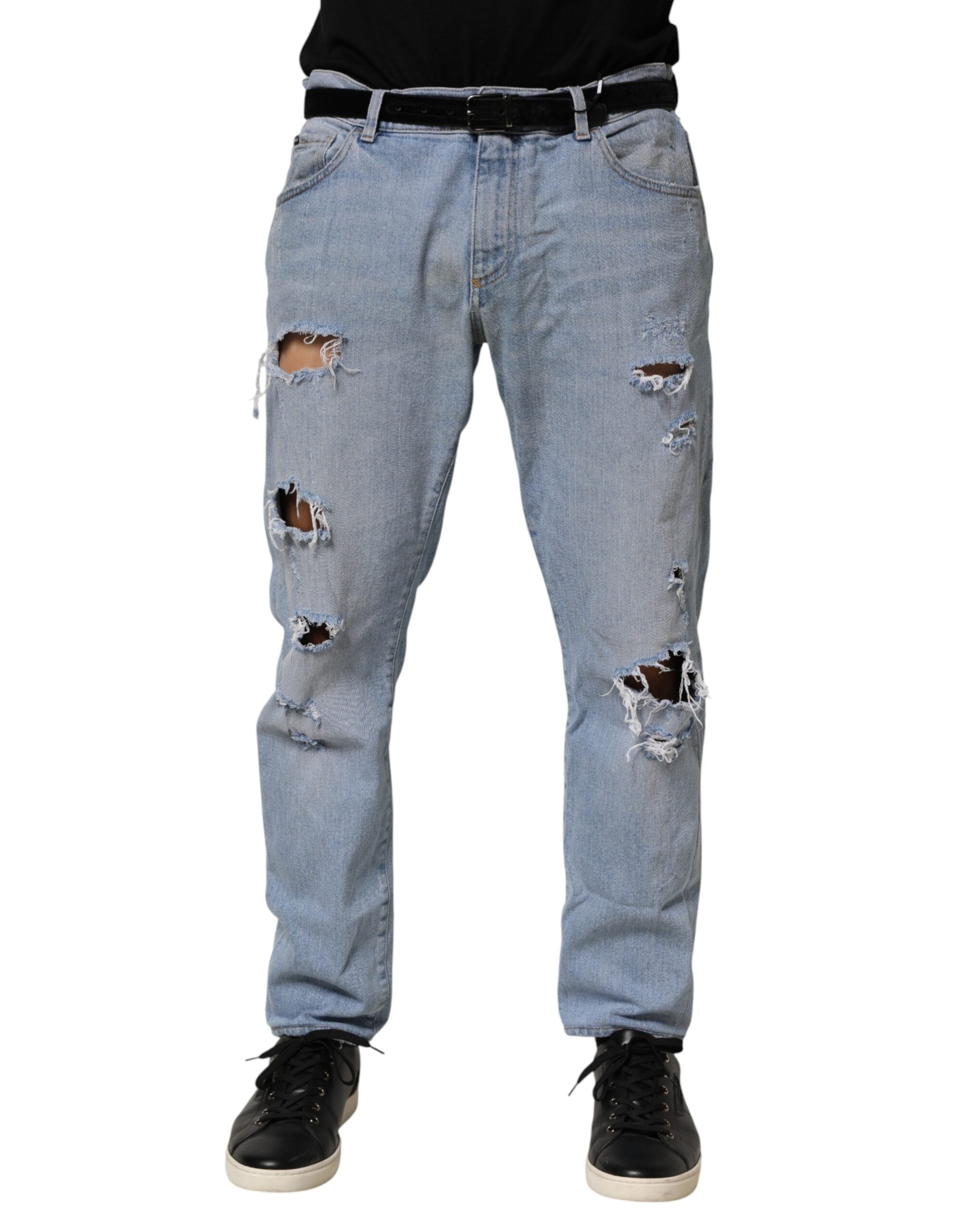 Dolce & Gabbana Blaue Baumwoll-Jeans im Used-Look mit schmaler Passform