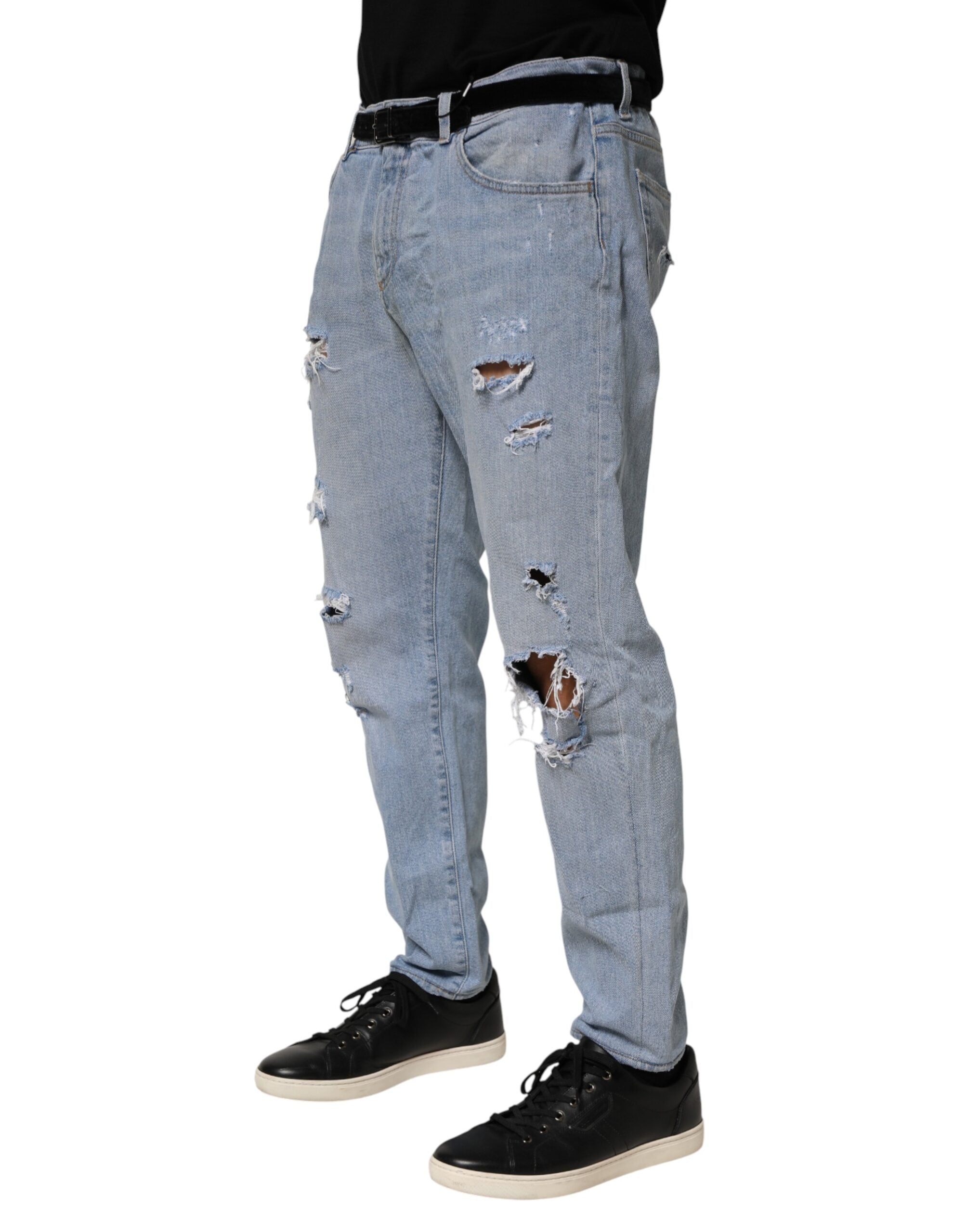 Dolce & Gabbana Blaue Baumwoll-Jeans im Used-Look mit schmaler Passform-3