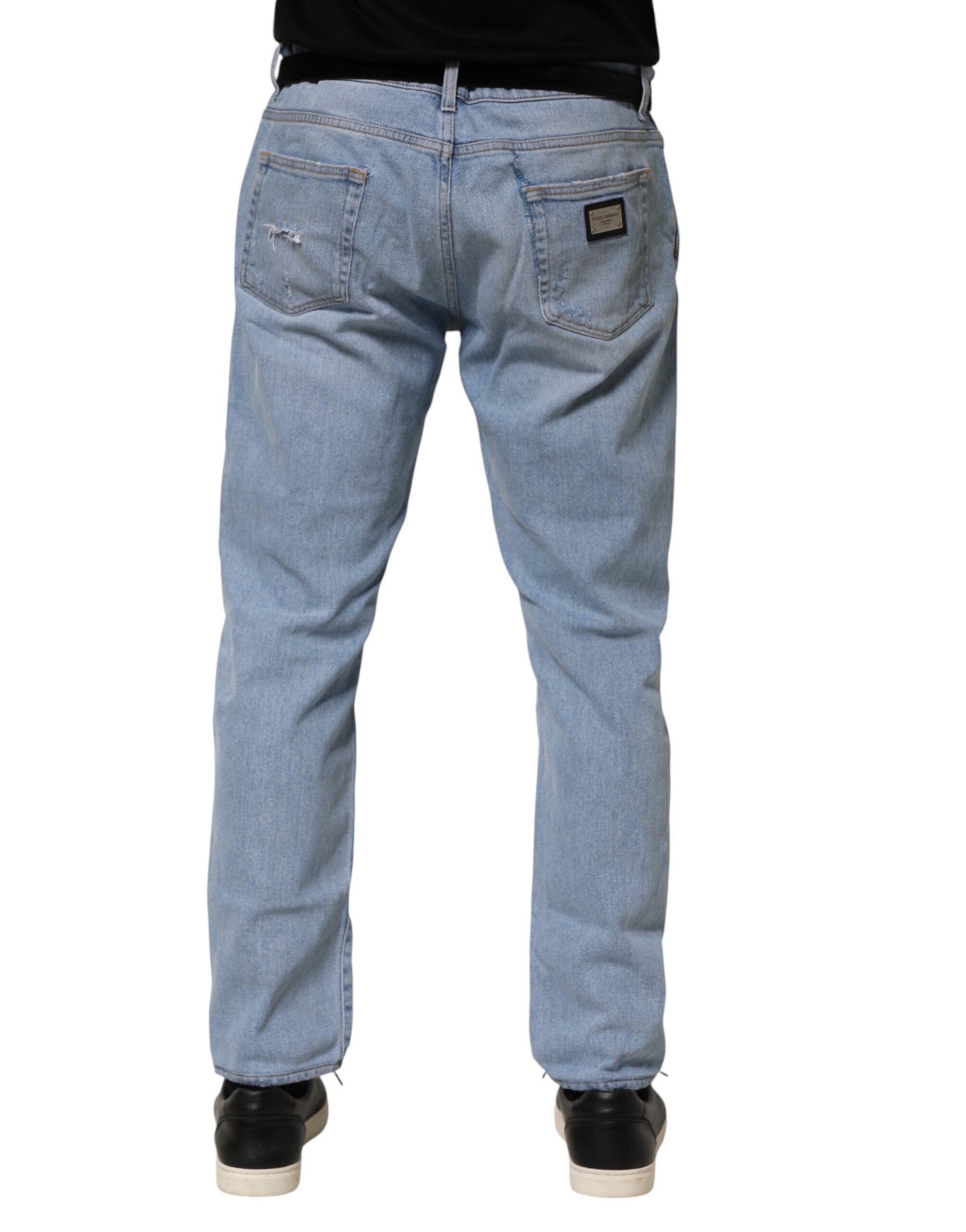 Dolce & Gabbana Blaue Baumwoll-Jeans im Used-Look mit schmaler Passform-4