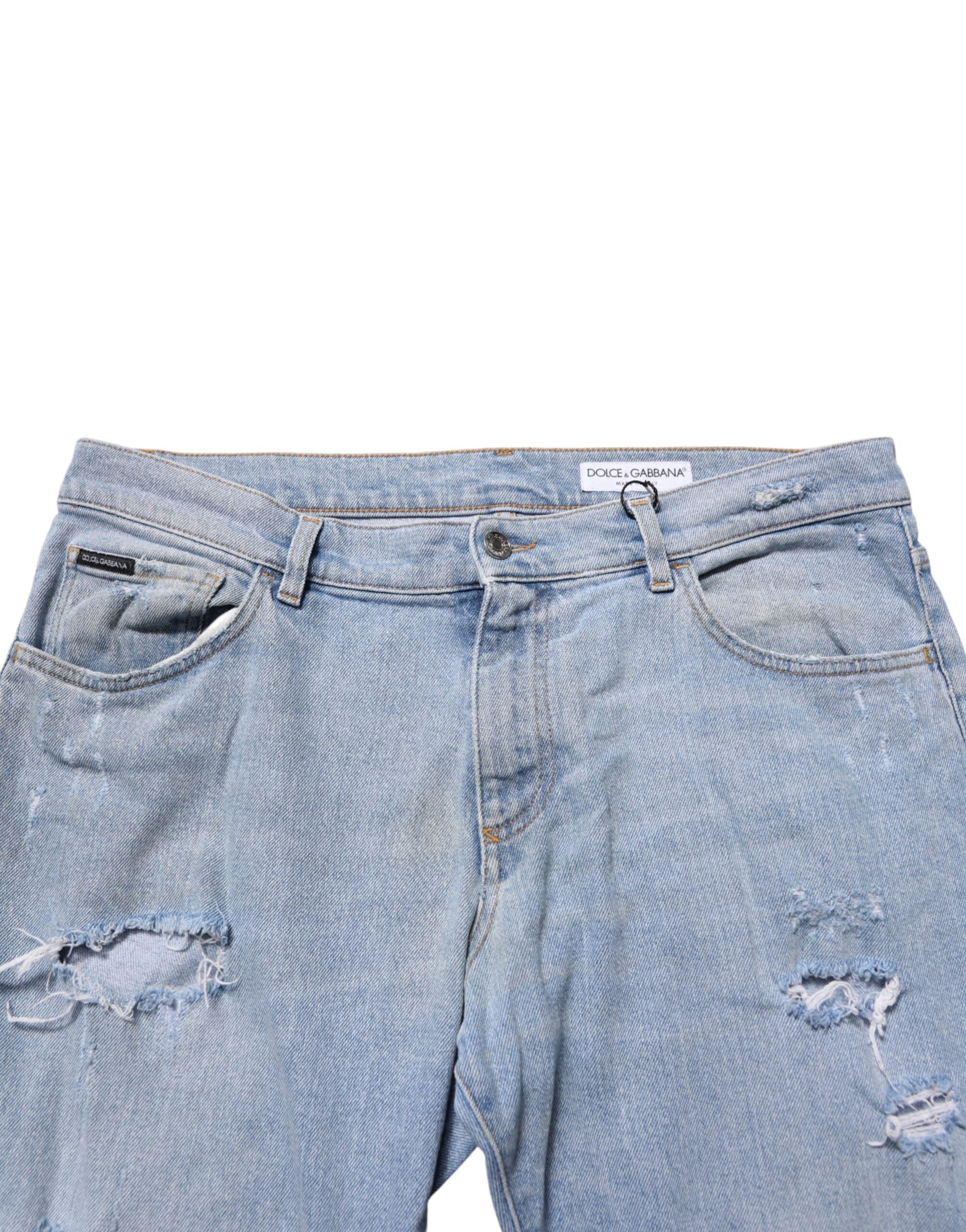 Dolce & Gabbana Blaue Baumwoll-Jeans im Used-Look mit schmaler Passform-5