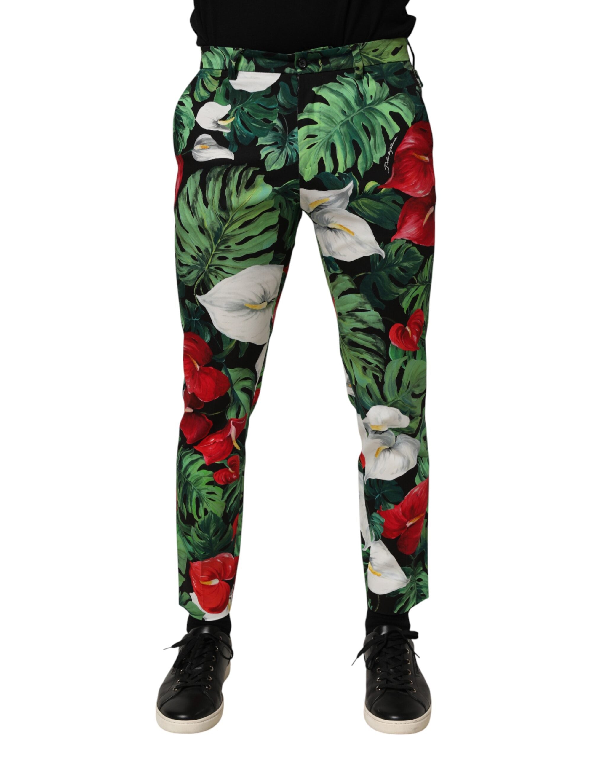 Pantalones de algodón con estampado floral colorido y pernera cónica de Dolce & Gabbana-2
