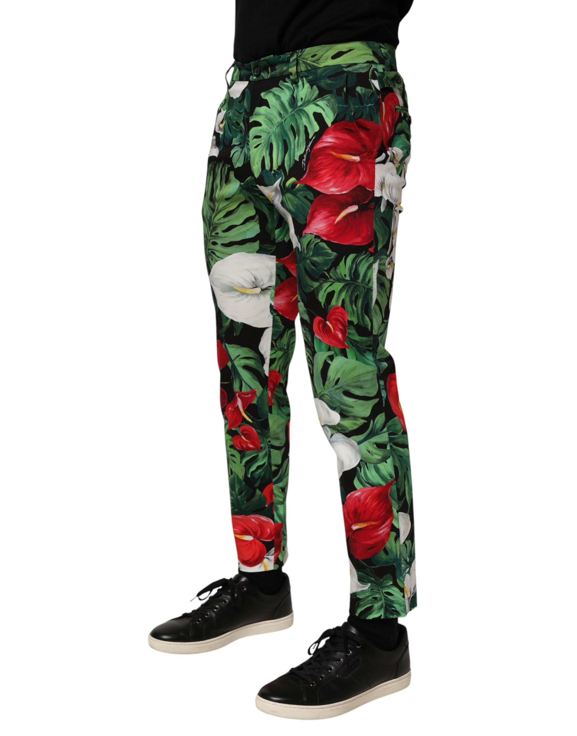 Pantalones de algodón con estampado floral colorido y pernera cónica de Dolce & Gabbana-3