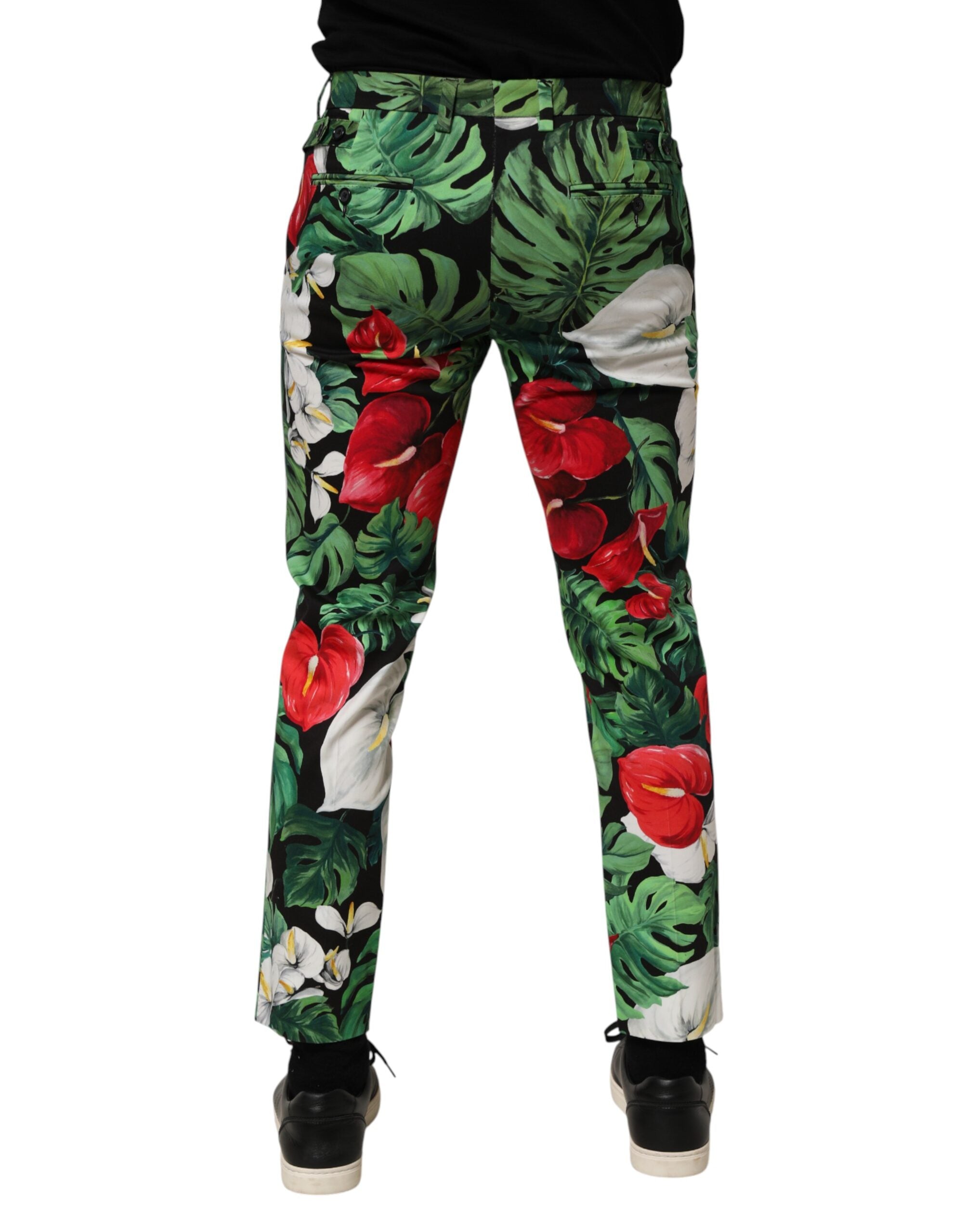 Pantalones de algodón con estampado floral colorido y pernera cónica de Dolce & Gabbana-4