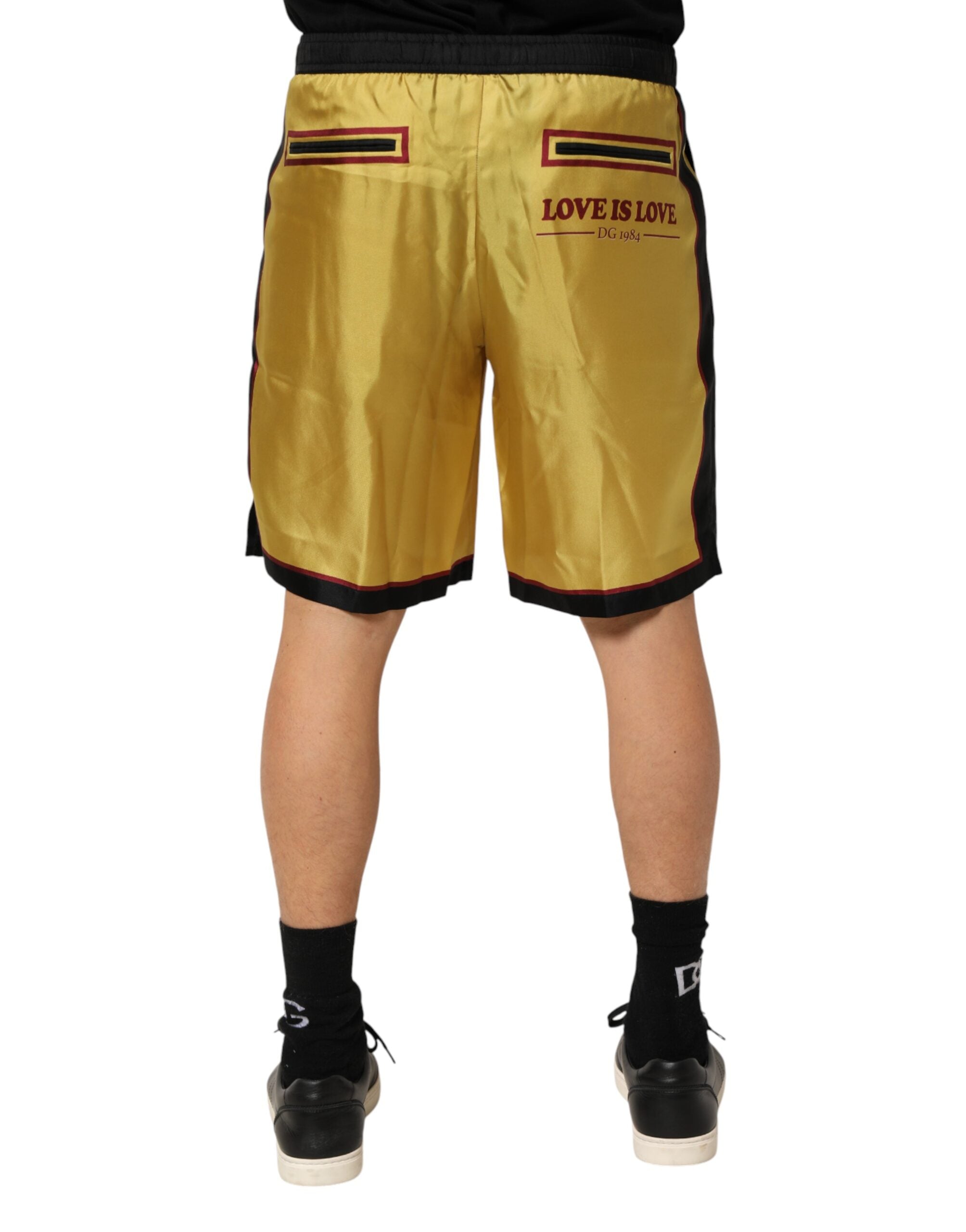 Dolce & Gabbana Yellow Floral Pattern Silk Bermuda Shorts-4