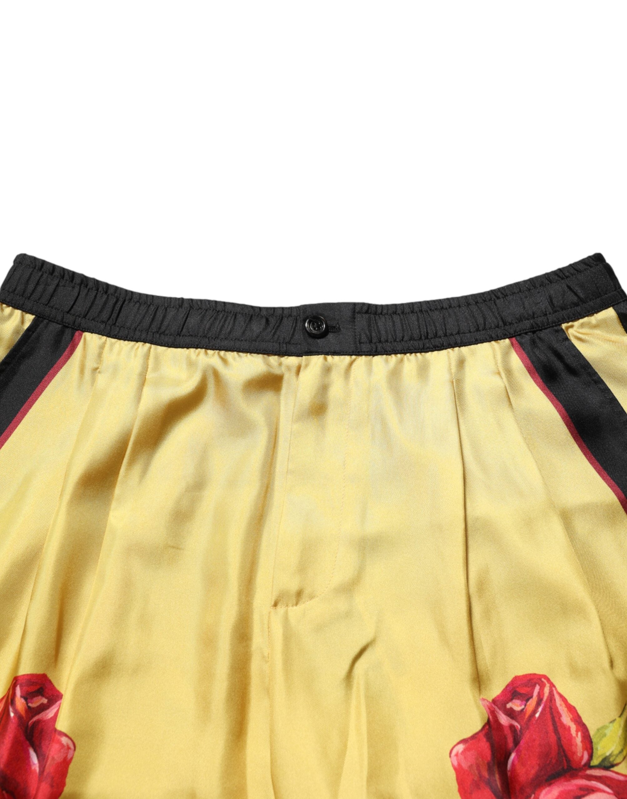 Dolce & Gabbana Yellow Floral Pattern Silk Bermuda Shorts-5