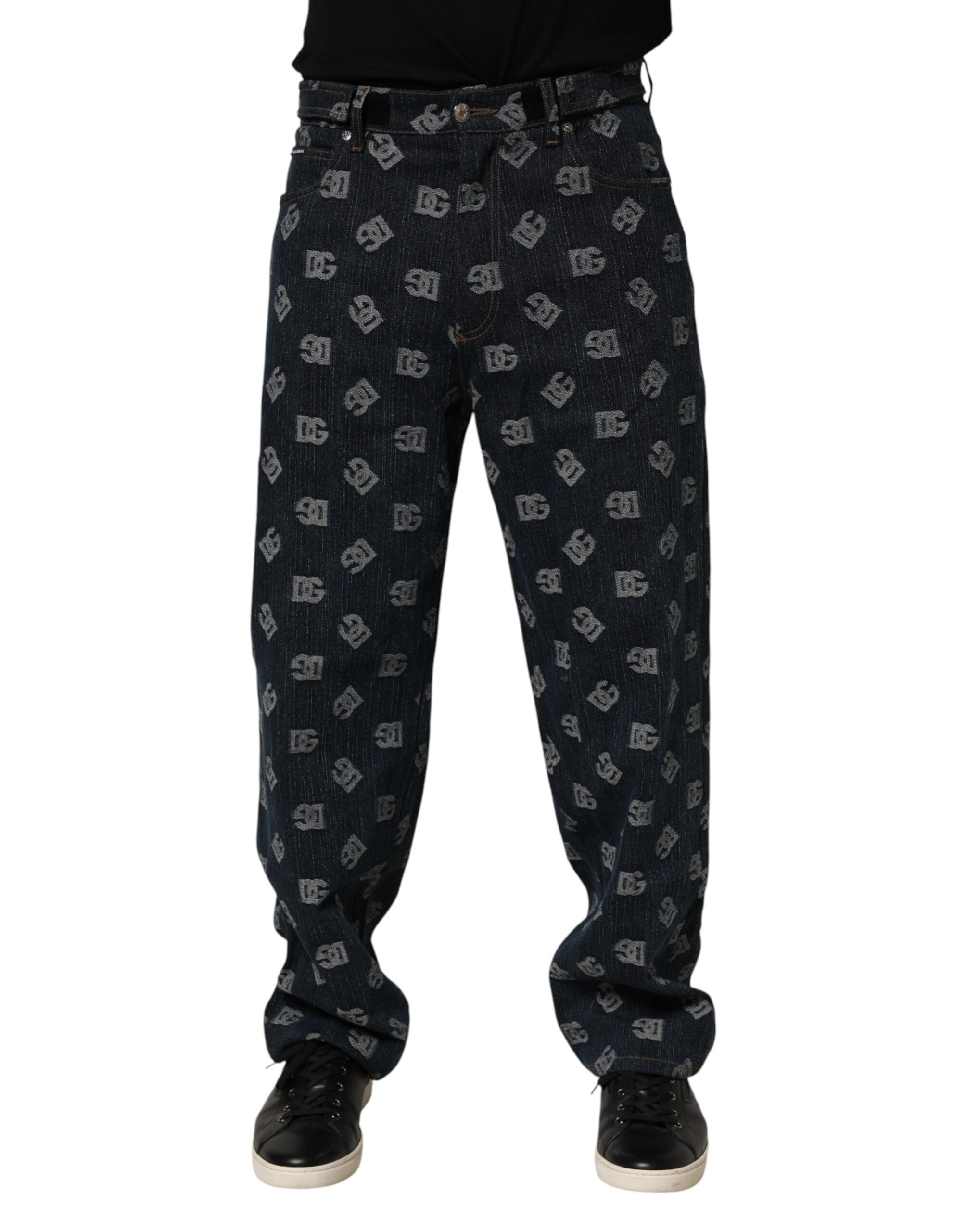 Dolce & Gabbana straight jeans with blue logo print for men-2