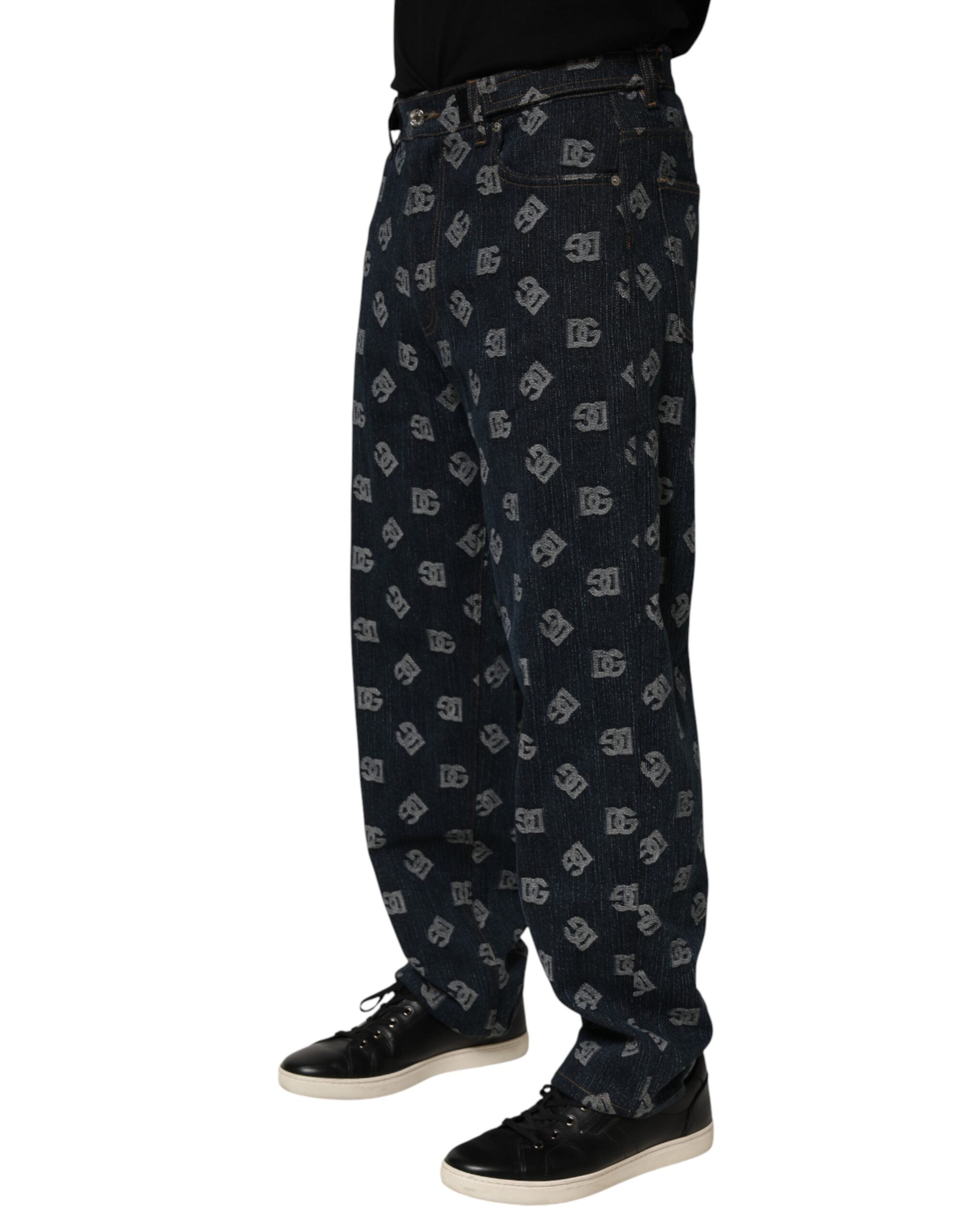 Dolce & Gabbana straight jeans with blue logo print for men-3