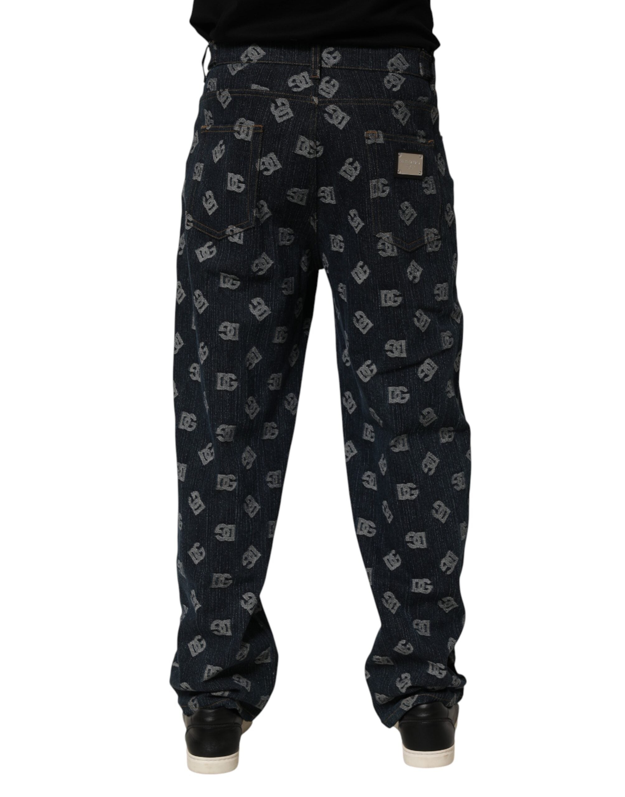 Dolce & Gabbana straight jeans with blue logo print for men-4