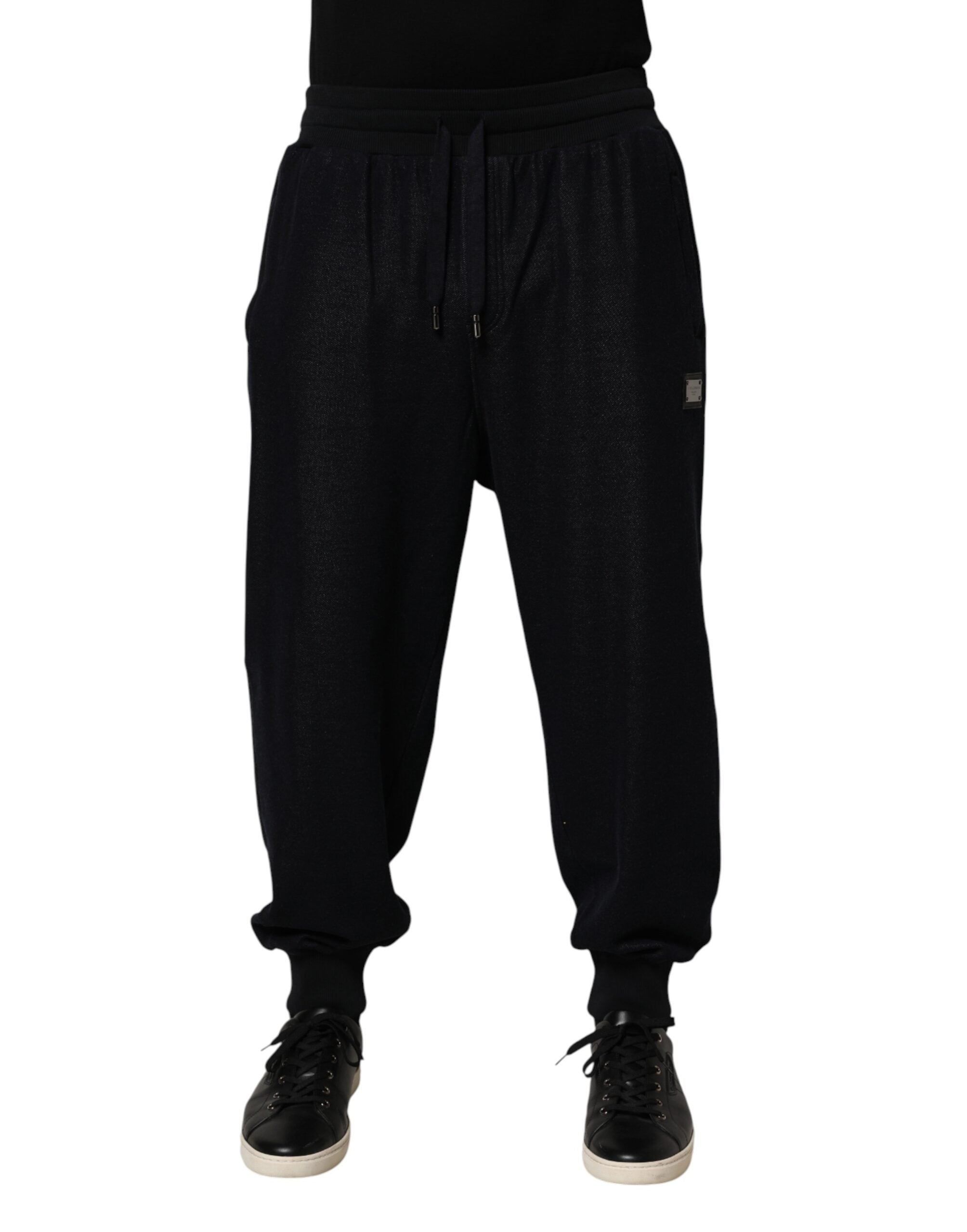 Dolce & Gabbana Black Cotton Blend Jogging Pants with Drawstring-2