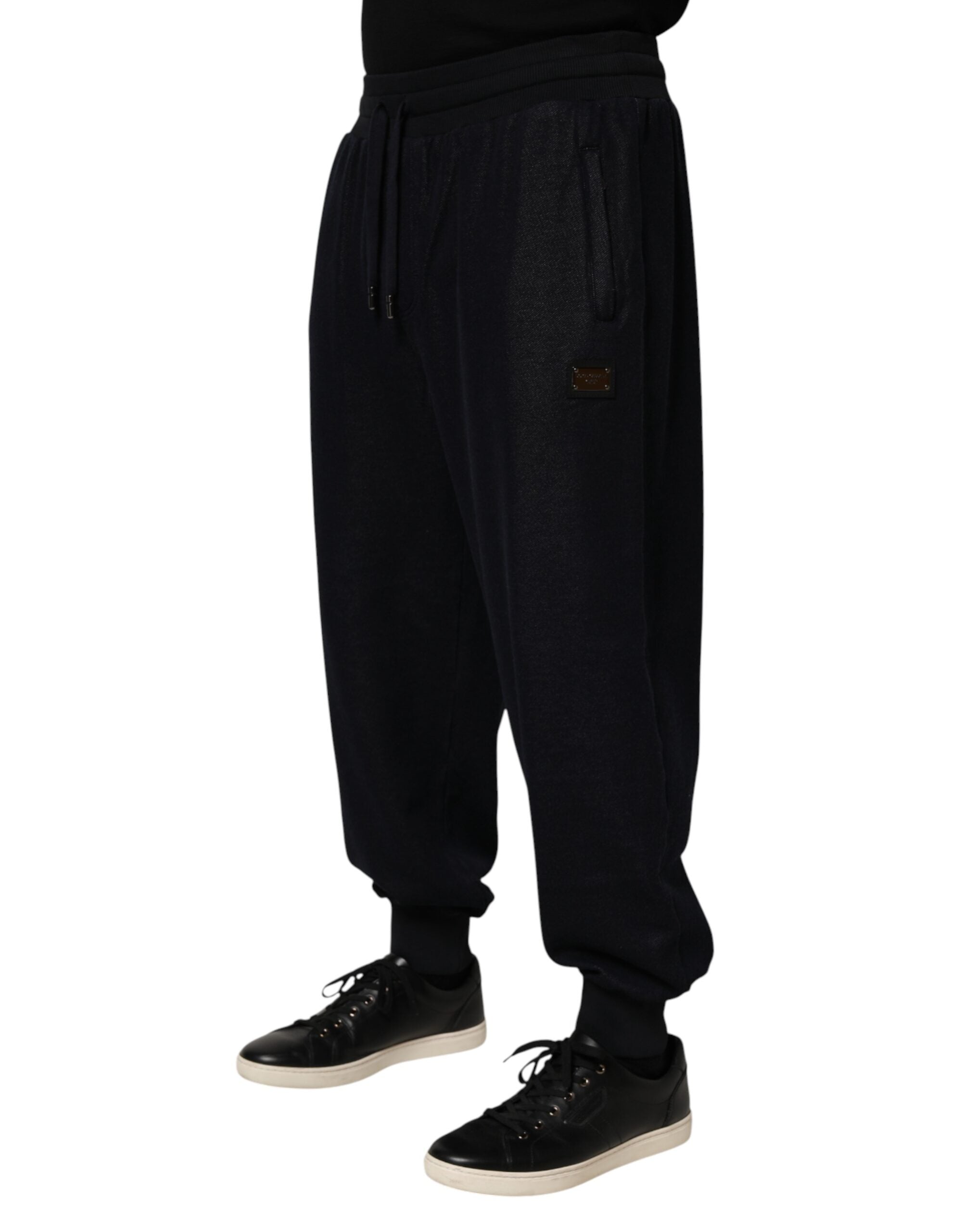Dolce & Gabbana Black Cotton Blend Jogging Pants with Drawstring-3