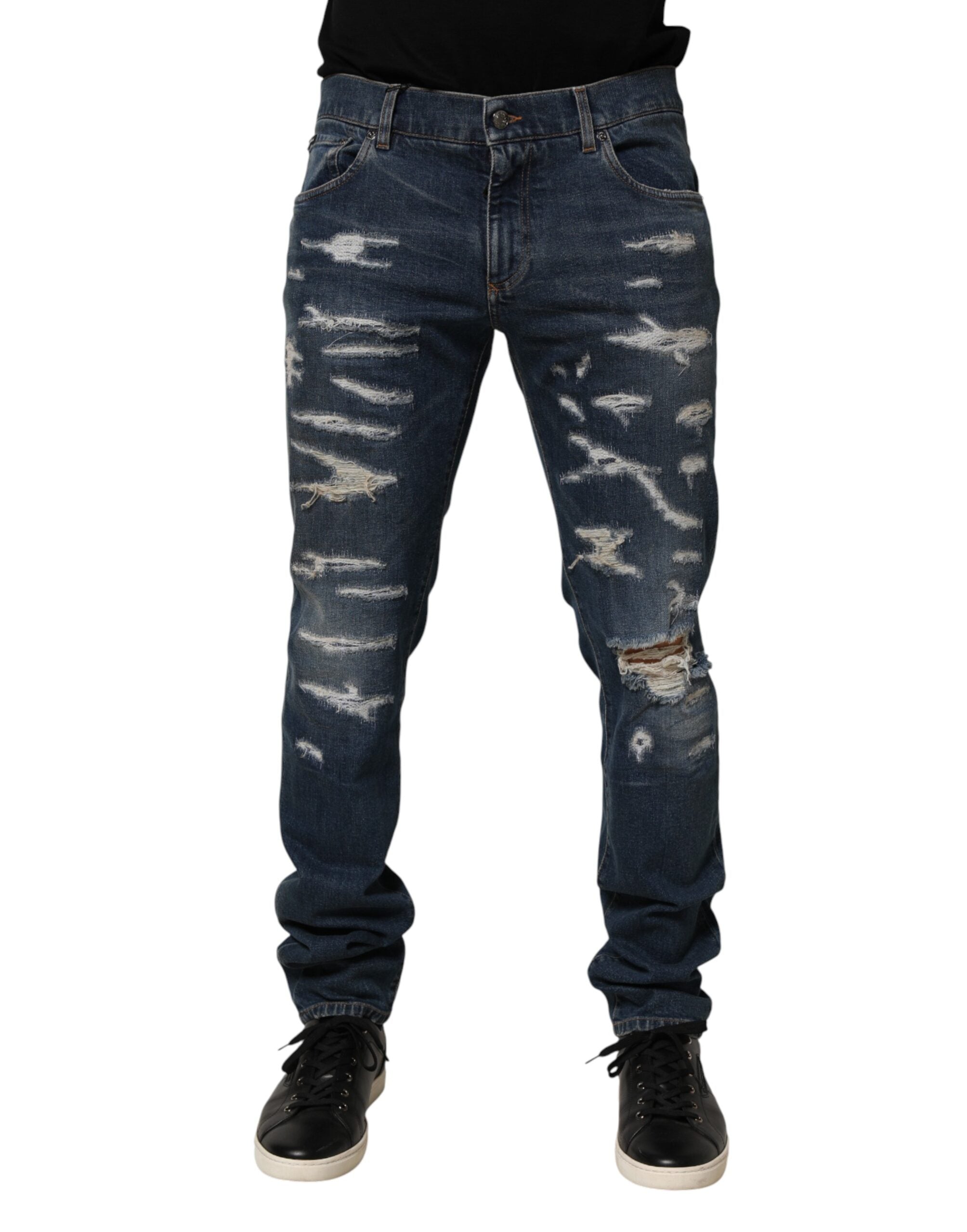 Dolce & Gabbana Blue Distressed Cotton Jeans for Men